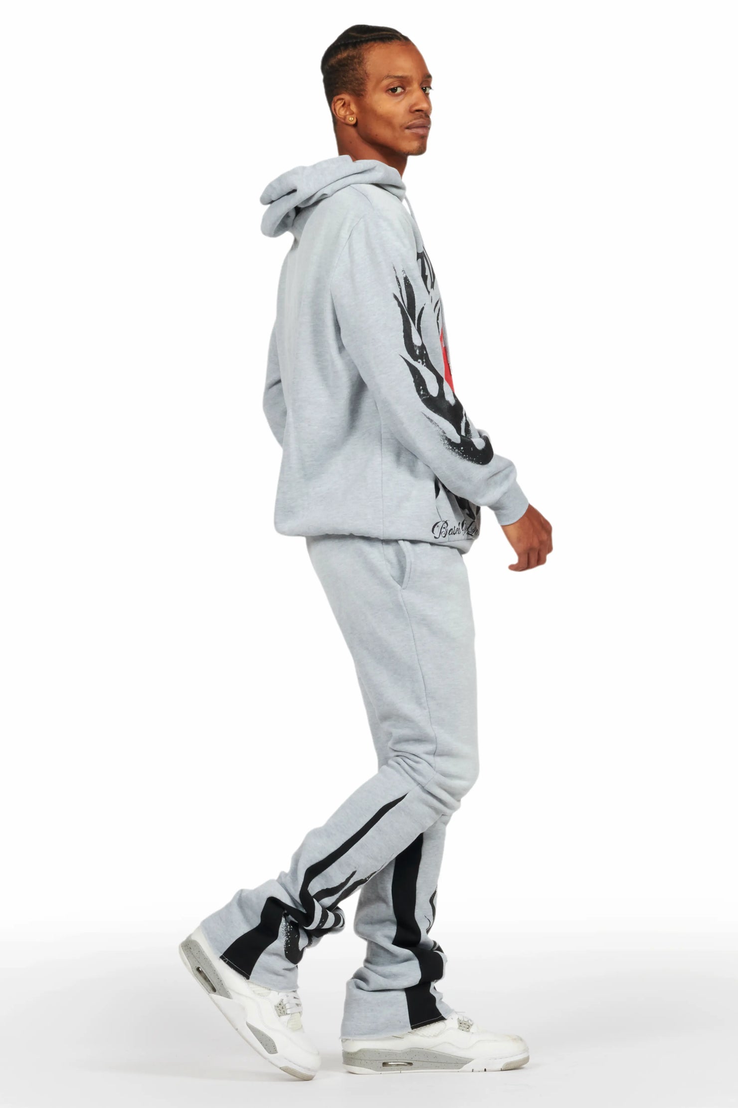 Boaz Heather Grey Stacked Flare Hoodie Track Set