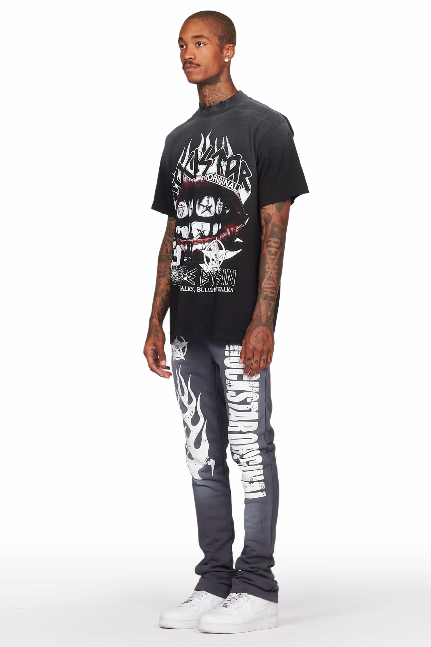 Vadim Charcoal/Black Oversize T-Shirt/Stacked Flare Track Set