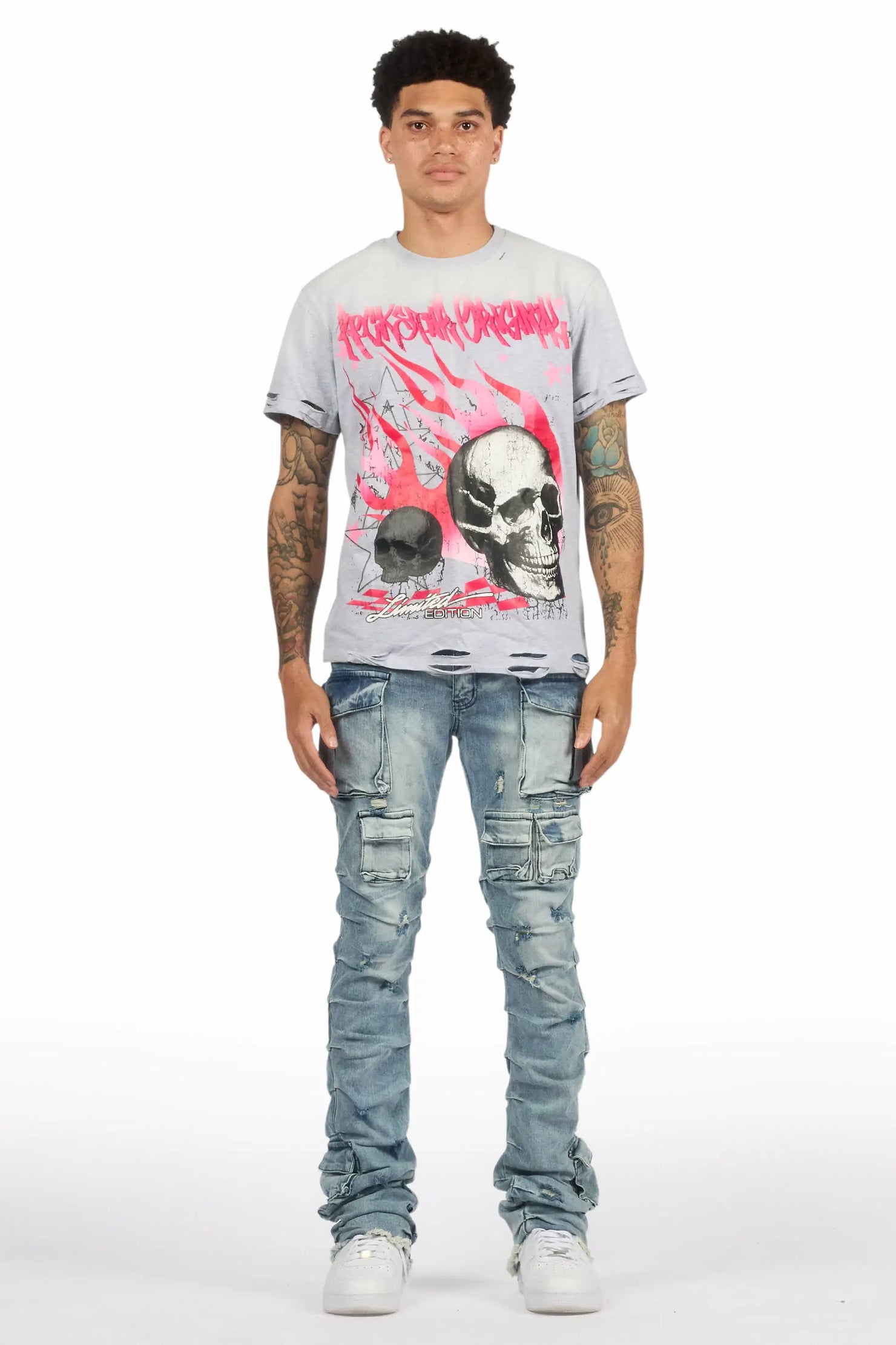 Gentry Light Blue Wash Stacked Flare Jean