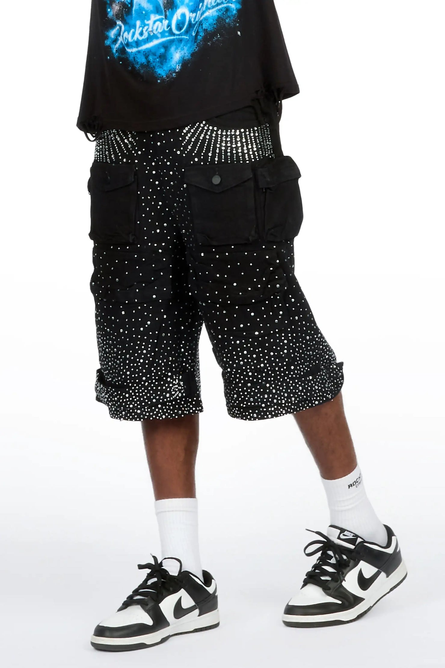 Keoni Black Rhinestone Denim Short