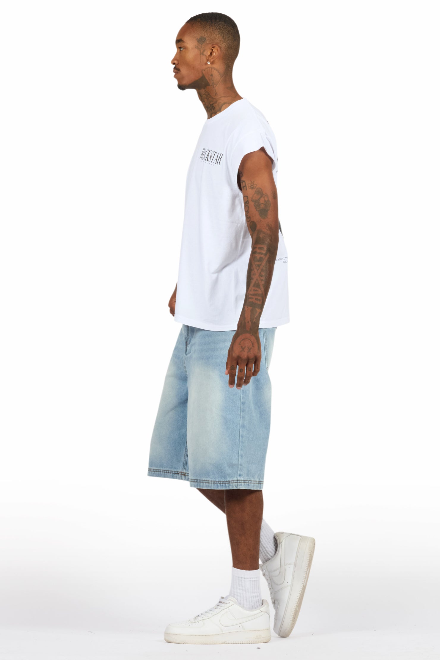 Dayte Nite White Muscle Tee/Denim Jort Set