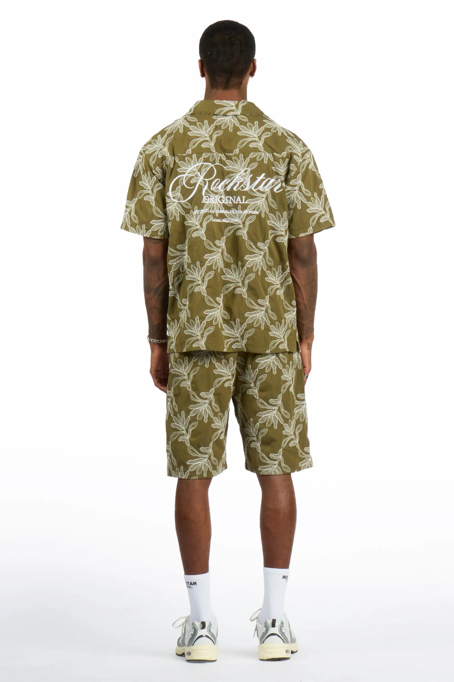 Merle Olive/White Button Down Shirt/Short Set