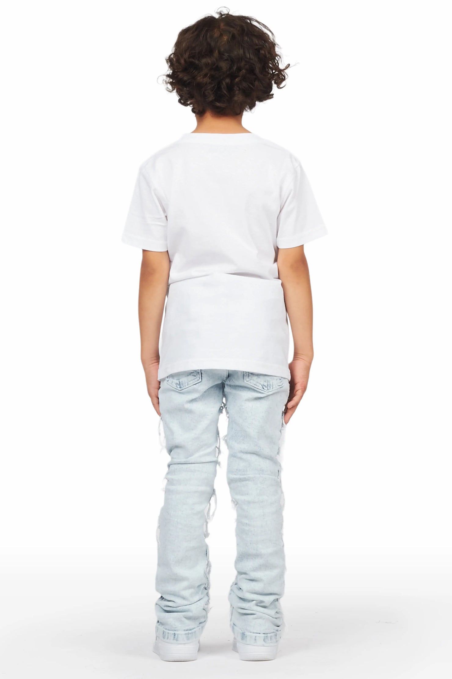 Boys Haku White T-Shirt/Frayed Skinny Stacked Flare Jean Set