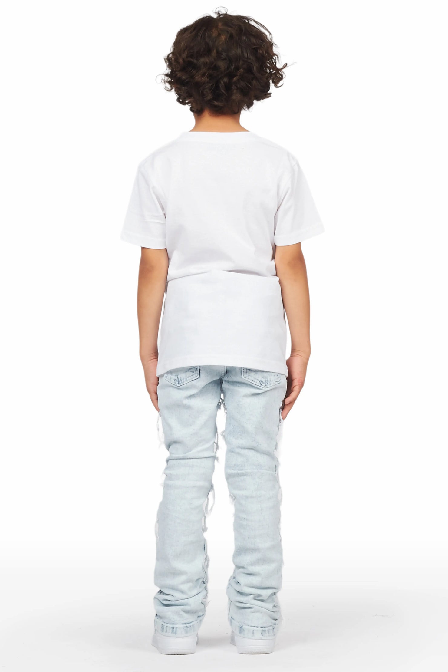 Boys Haku White T-Shirt/Frayed Skinny Stacked Flare Jean Set