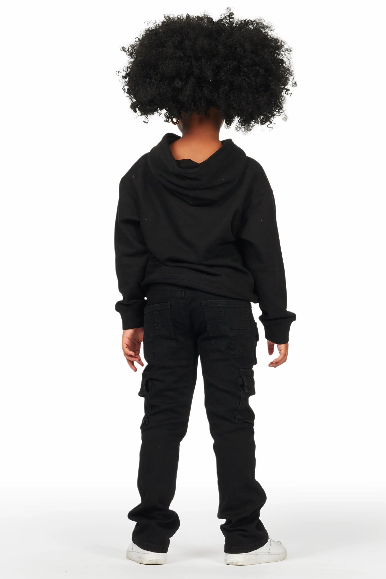 Girls Zaira Black Cargo Stacked Flare Jean