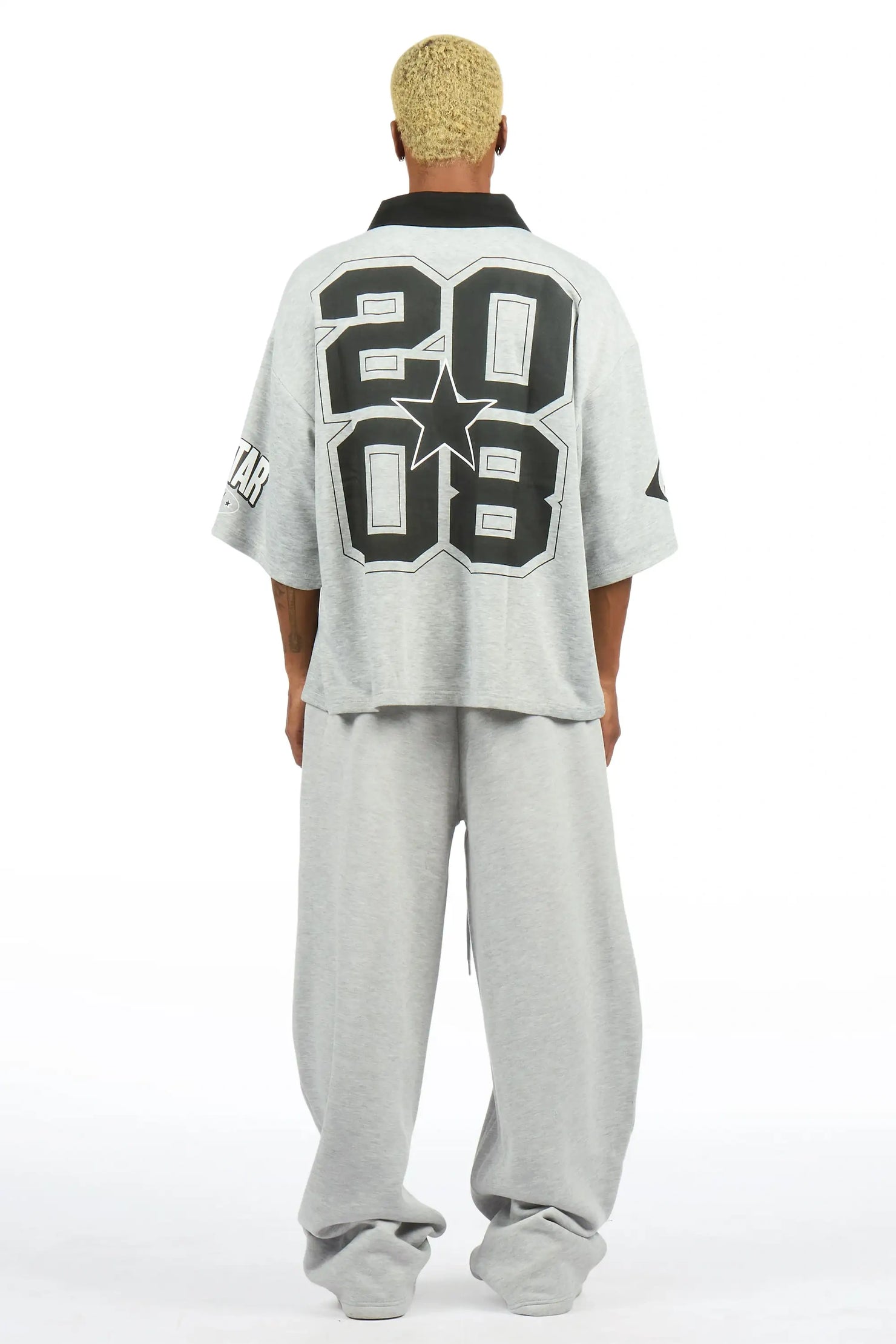 Verseny Heather Grey 1/4 Zip Crop Boxy Tee Fleece /Barrel Fit Set Track Set