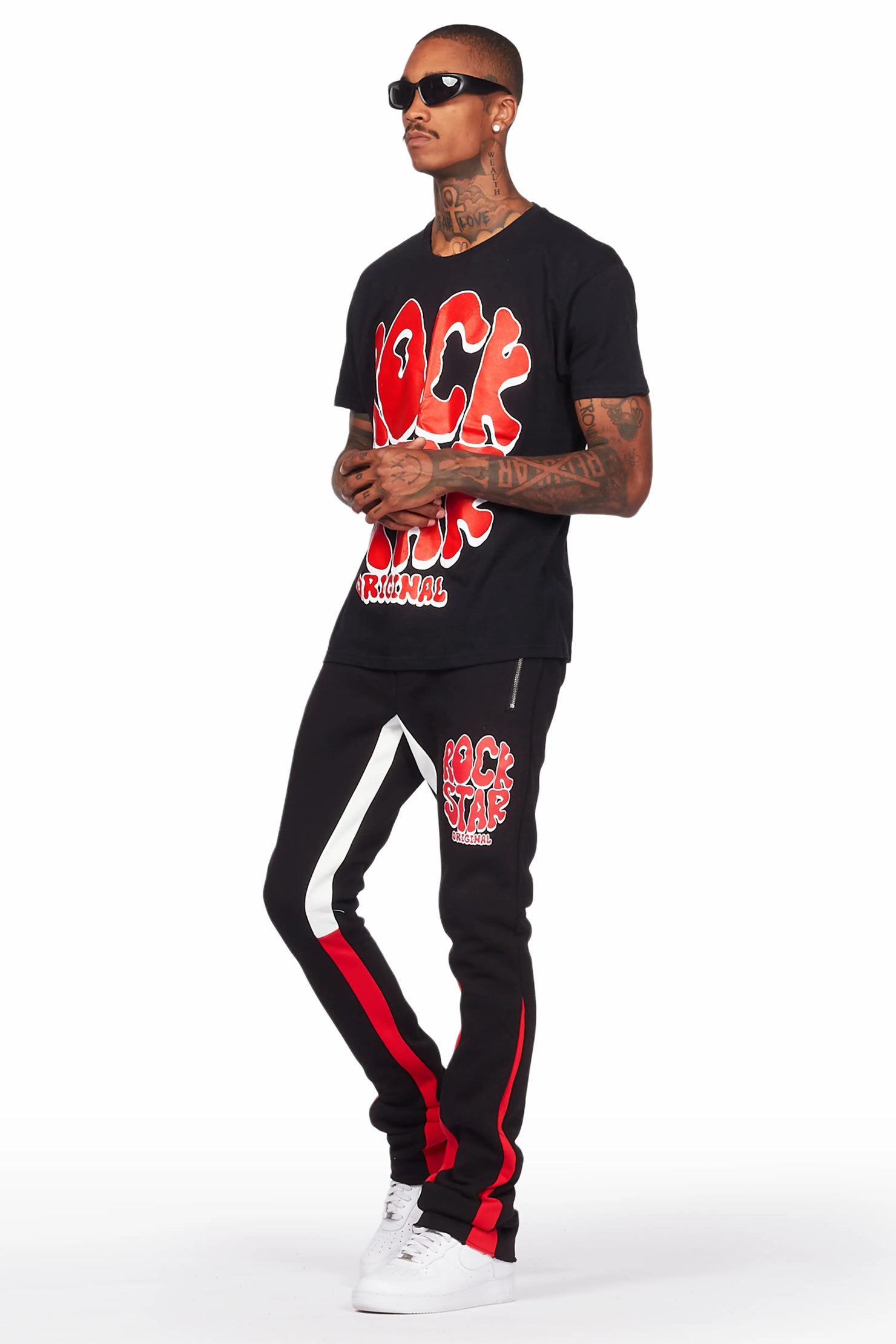 Warblen Black/Red T-Shirt/Stacked Flare Pant Set