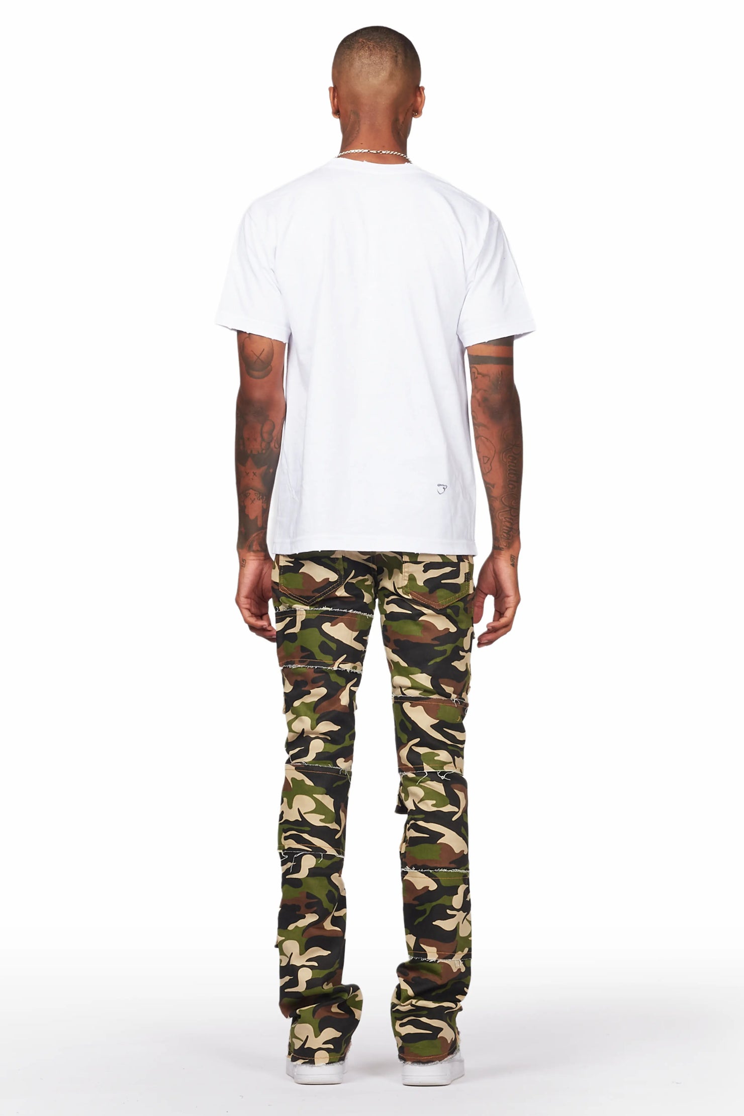 Duggar Green Camo Cargo Stacked Flare Jean