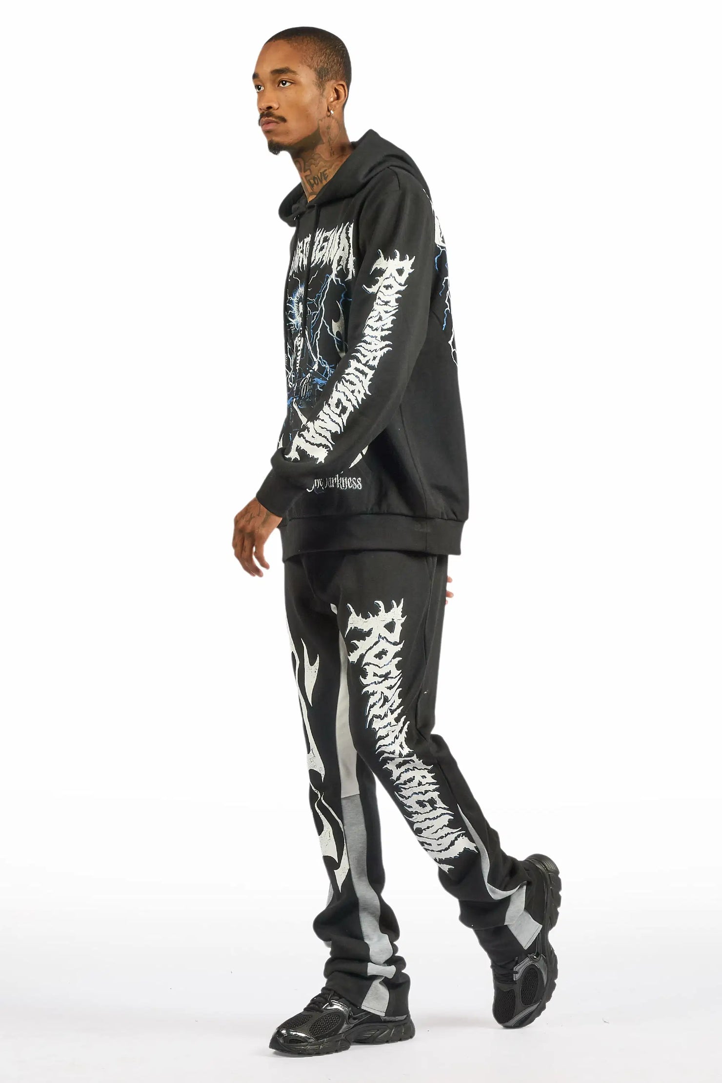 Deathrow Black Hoodie/Stacked Track Pant Set