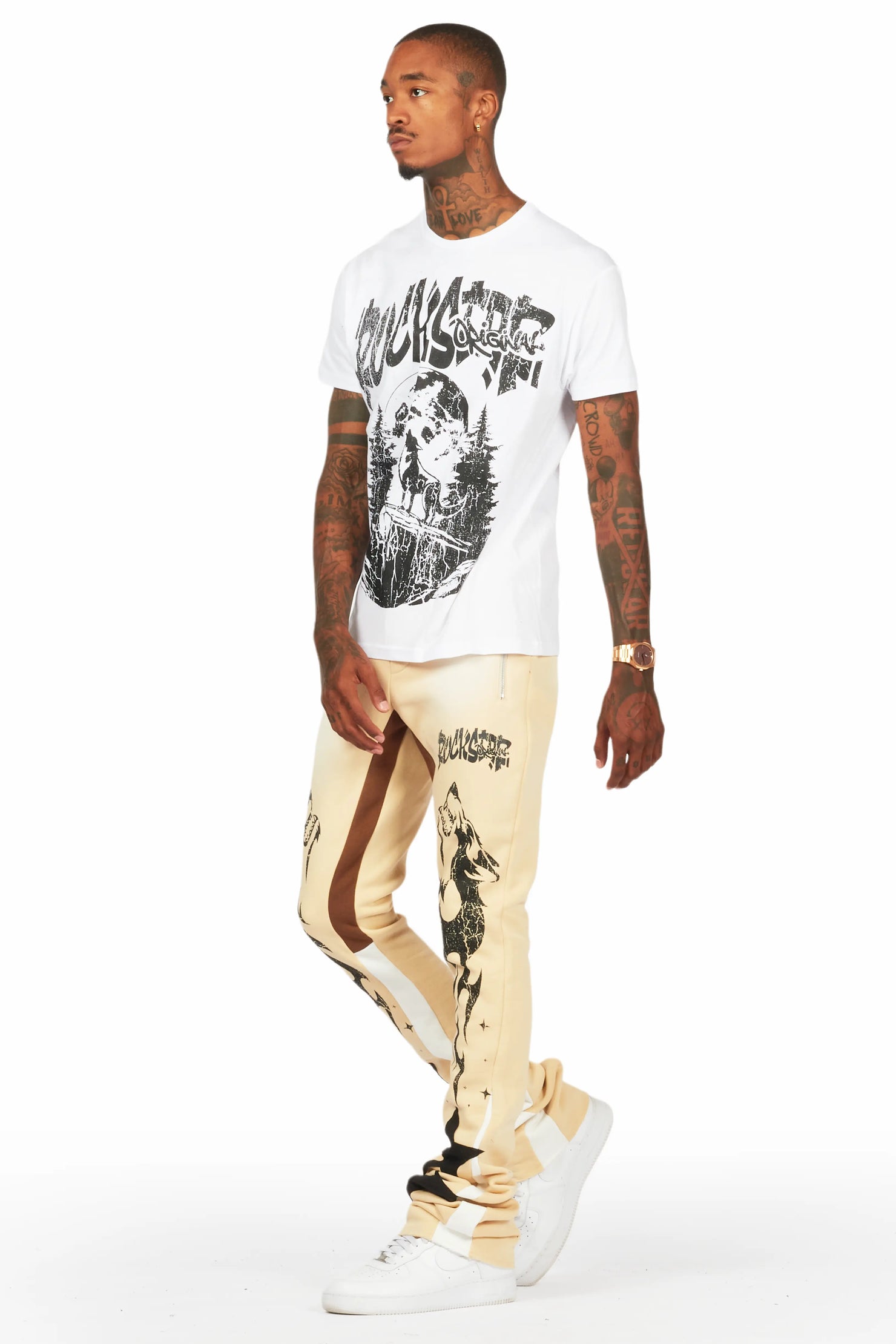 Felipe White/Beige T-Shirt/Super Stacked Flare Track Set