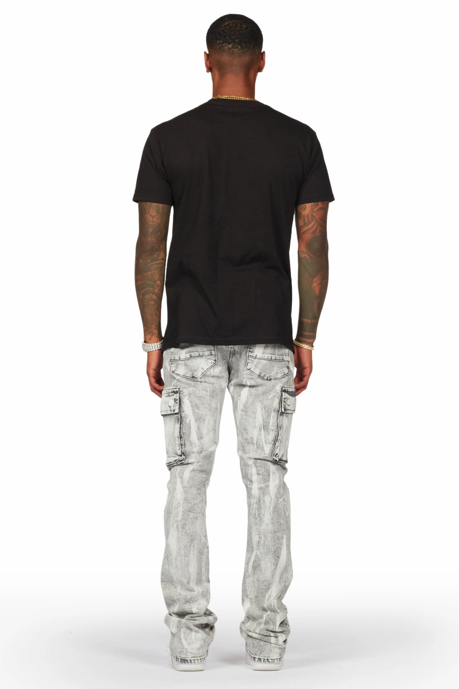 Dandy Light Grey Stacked Flare Cargo Jean
