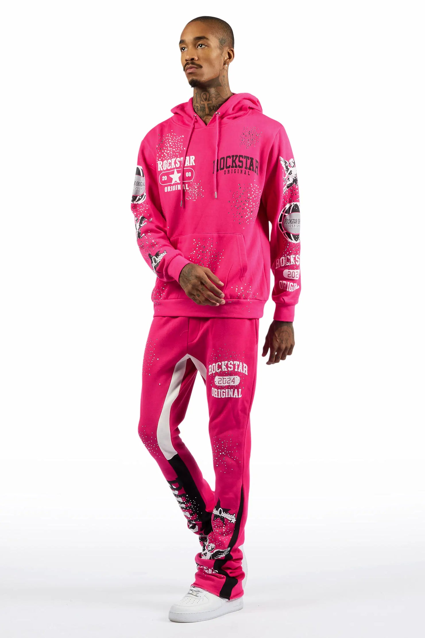 Gutta 2.0 Fuchsia Rhinestone Hoodie/Stacked Flare Track Set