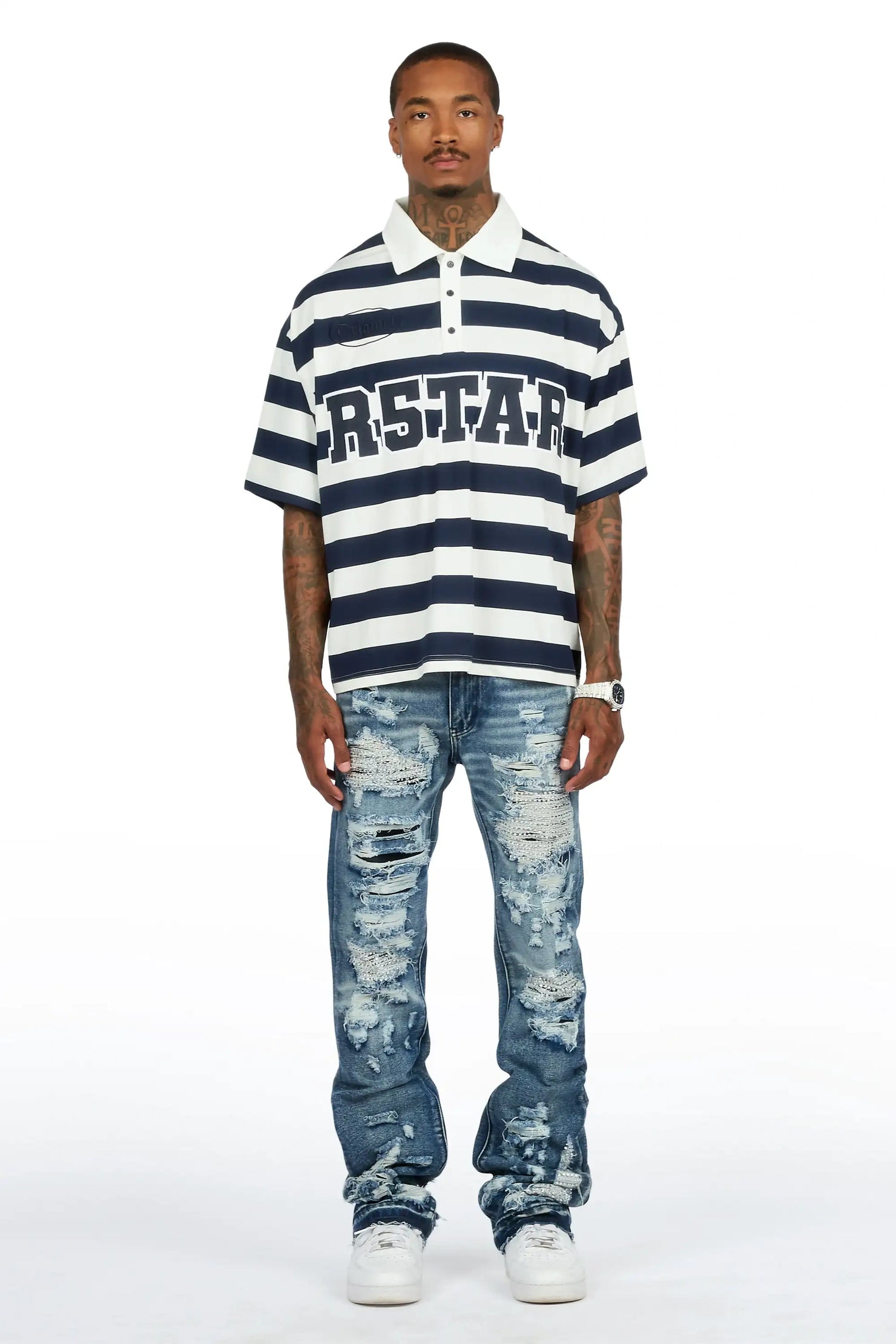 Mathey Medium Blue Rhinestone Stacked Fit Jean