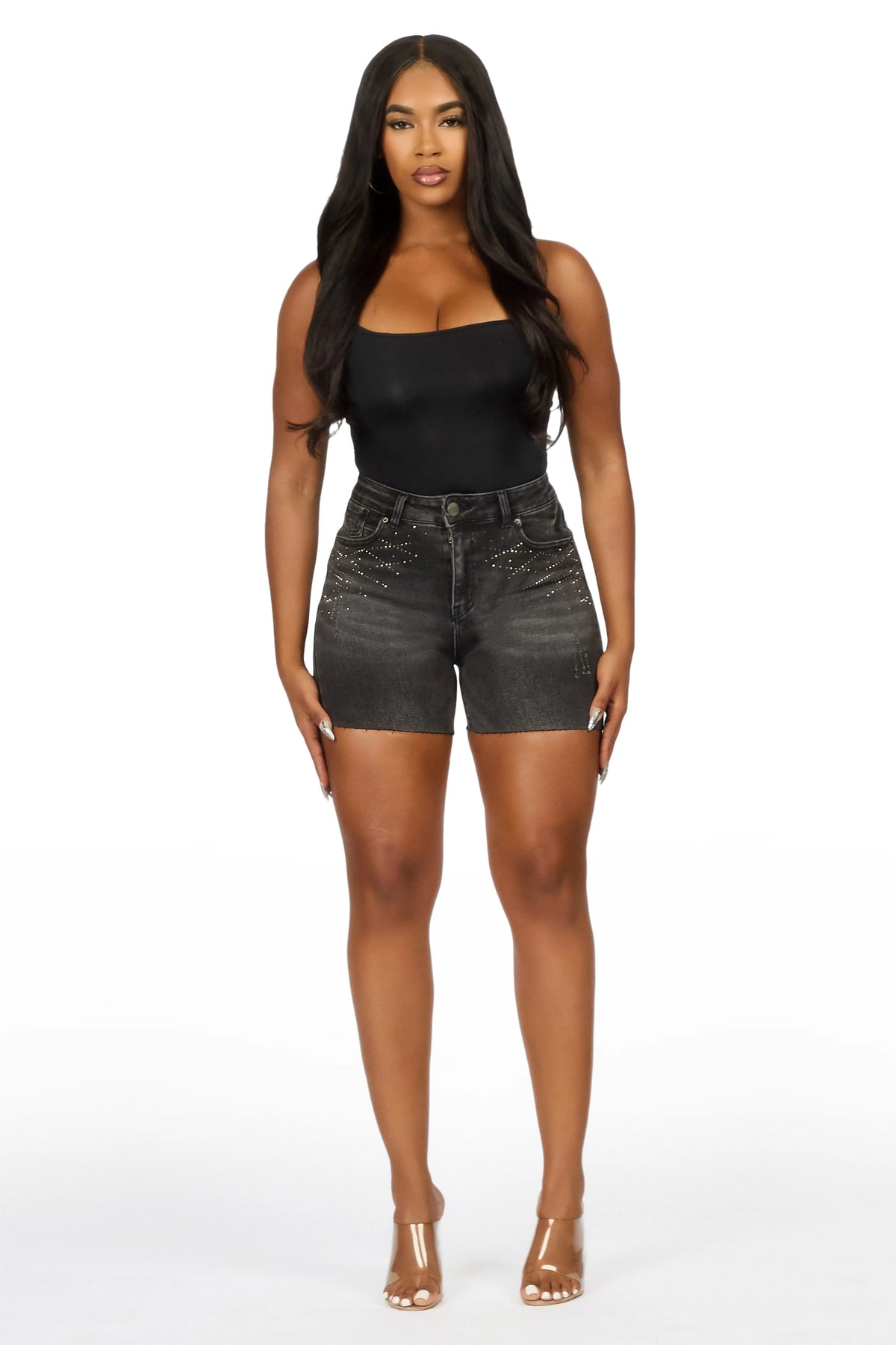 Kulisha Black Rhinestone Denim Short