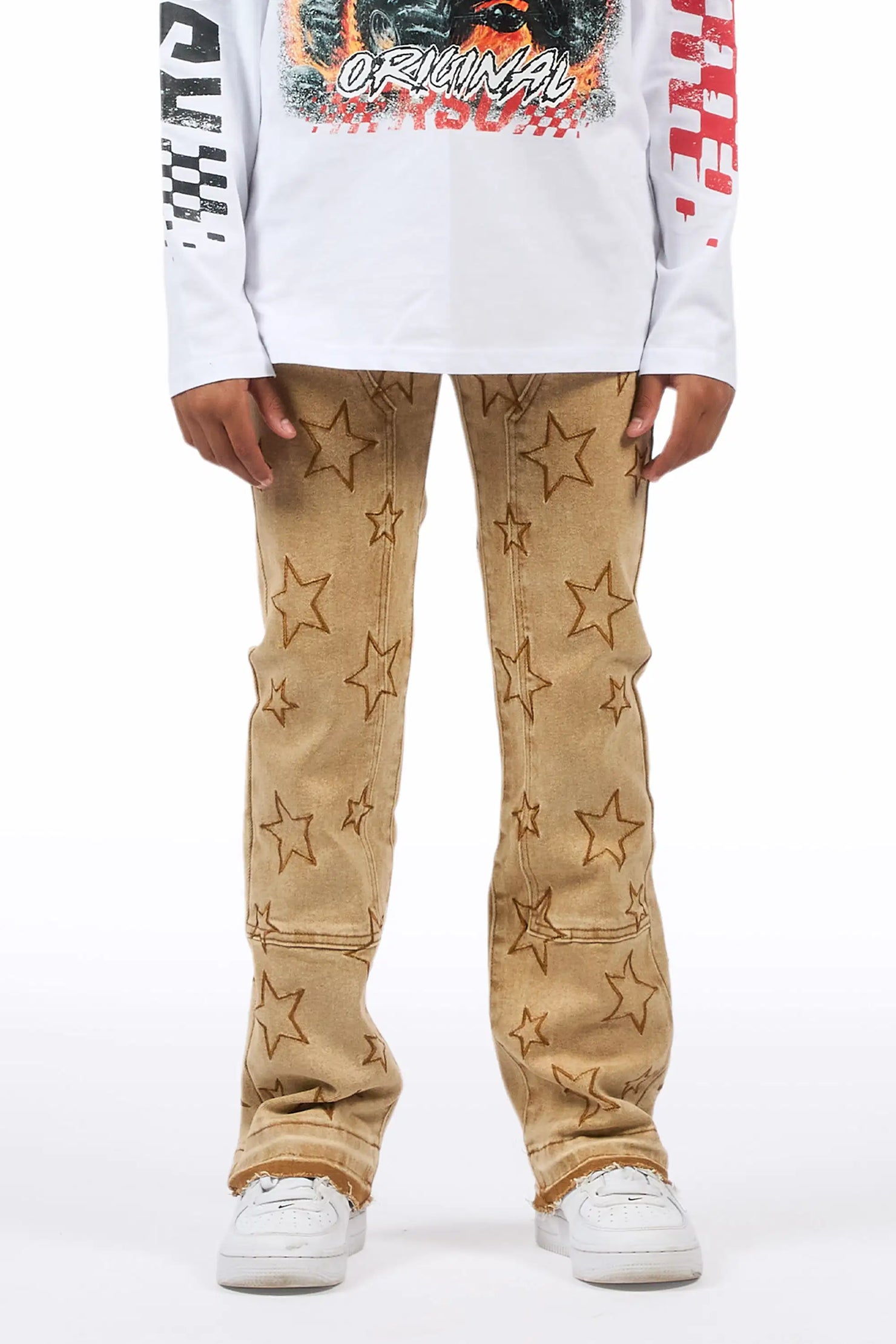 Boys Starship Beige Stacked Flare Jean