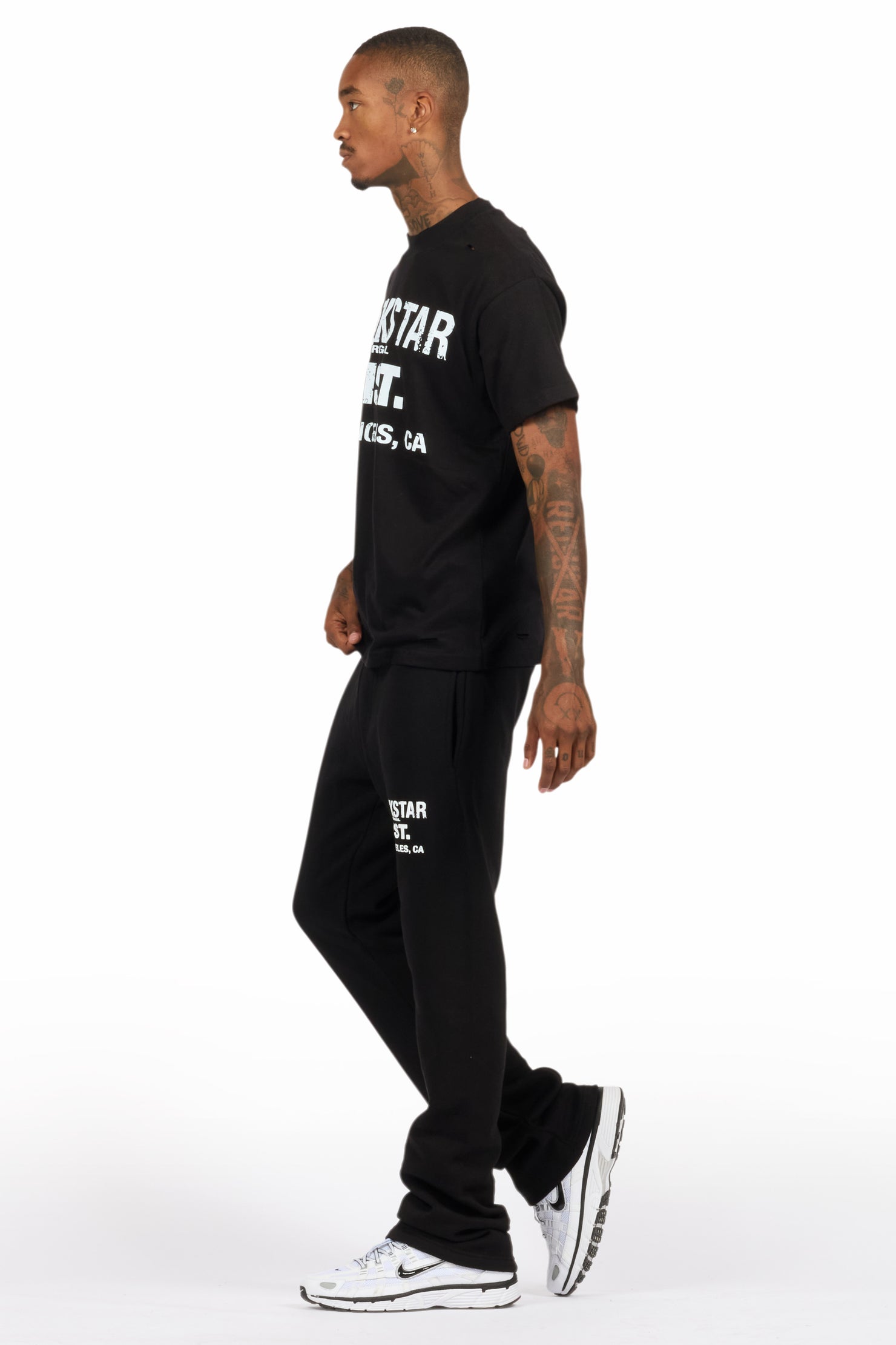 Lake Black/White Oversized T-Shirt/Stacked Track Pant Set