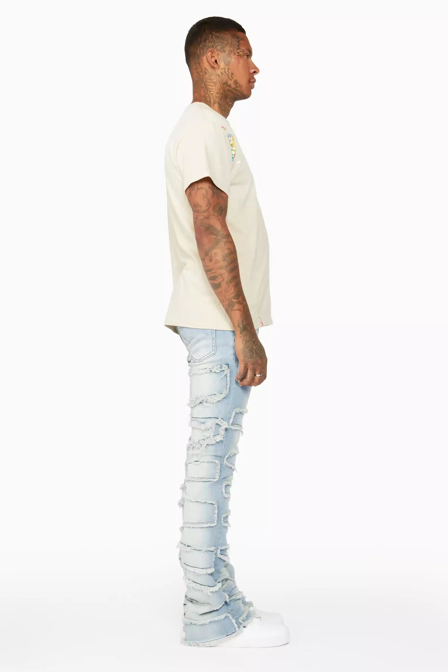 Shake Light Blue Stacked Flare Jean