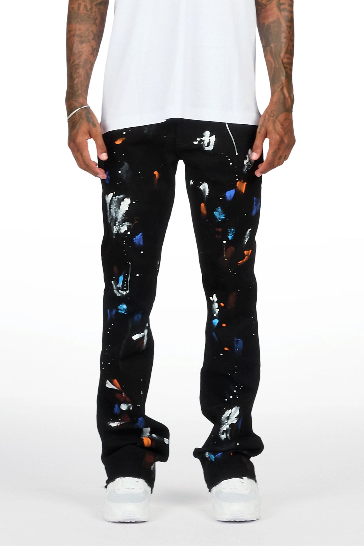 Canus Black Painter Stacked Flare Jean