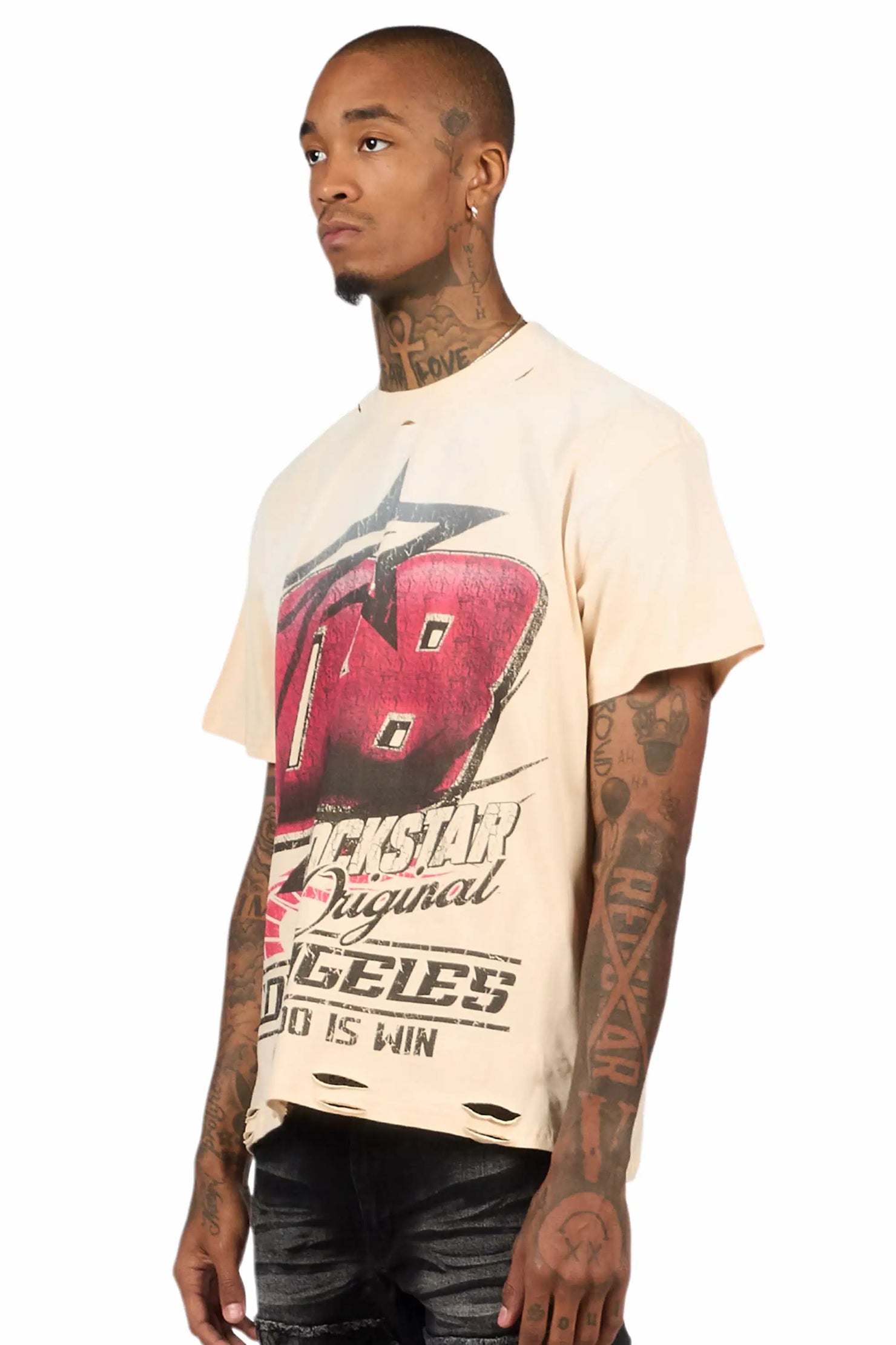 Kastell Sand Oversized Distressed Graphic T-Shirt