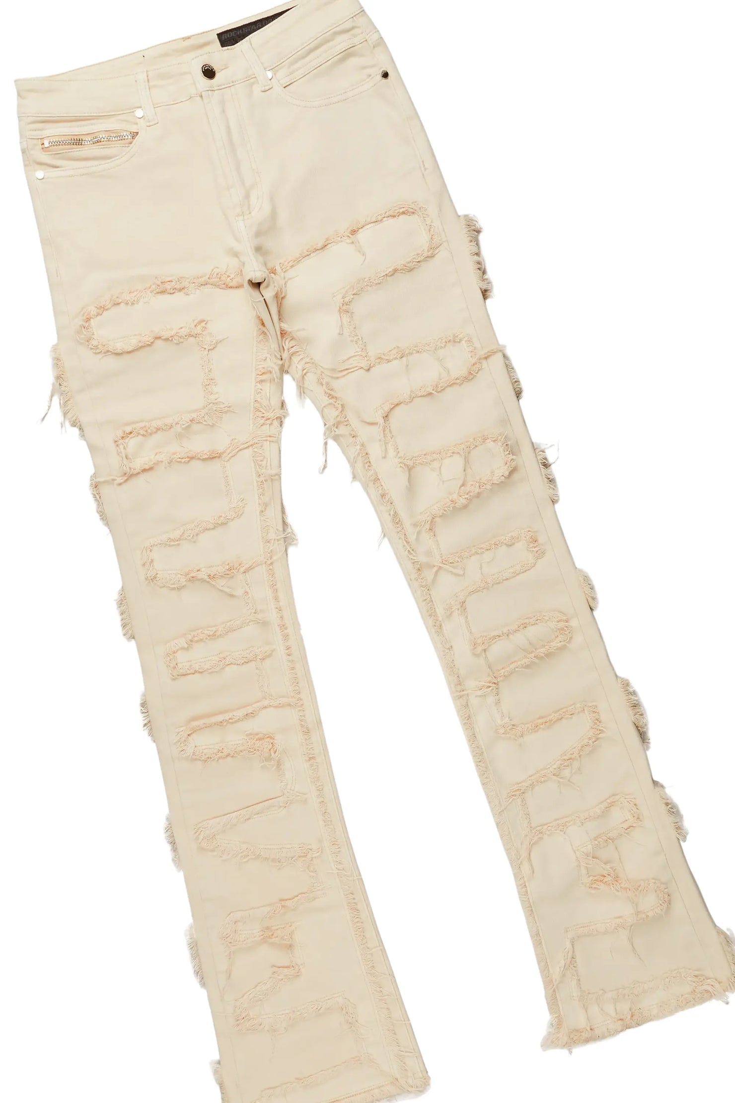 Posse White T-Shirt & Shake Beige Stacked Jean Bundle