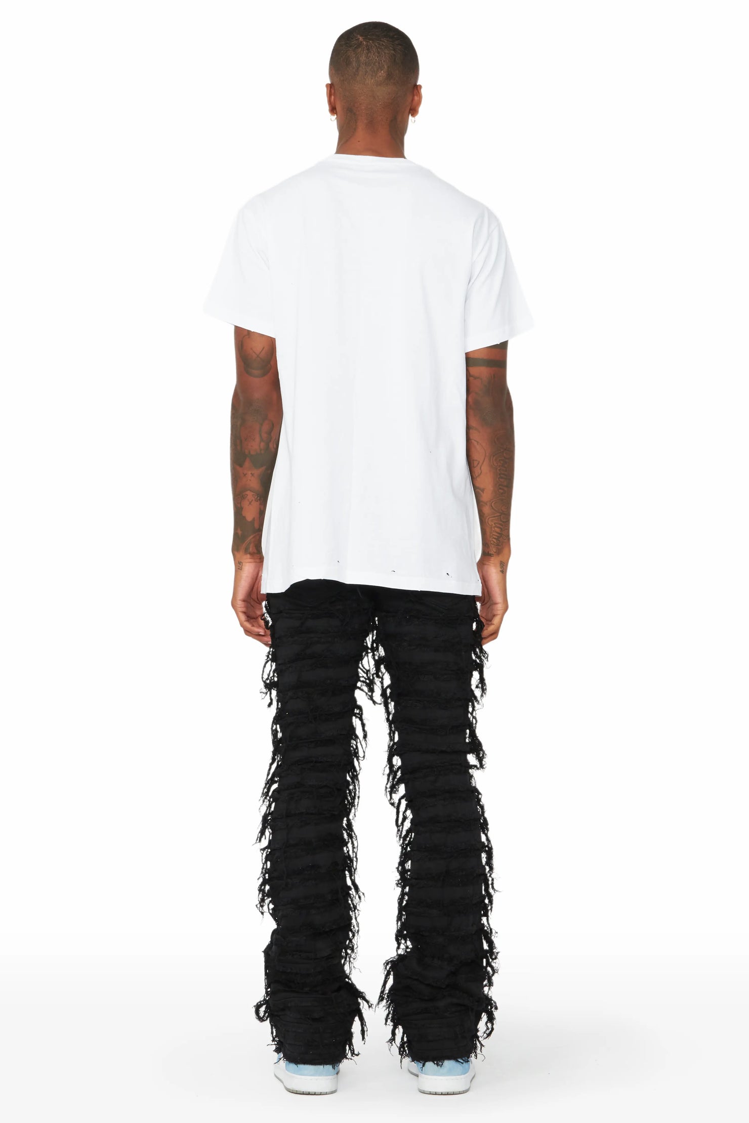 Cassius Black Stacked Flare Jean