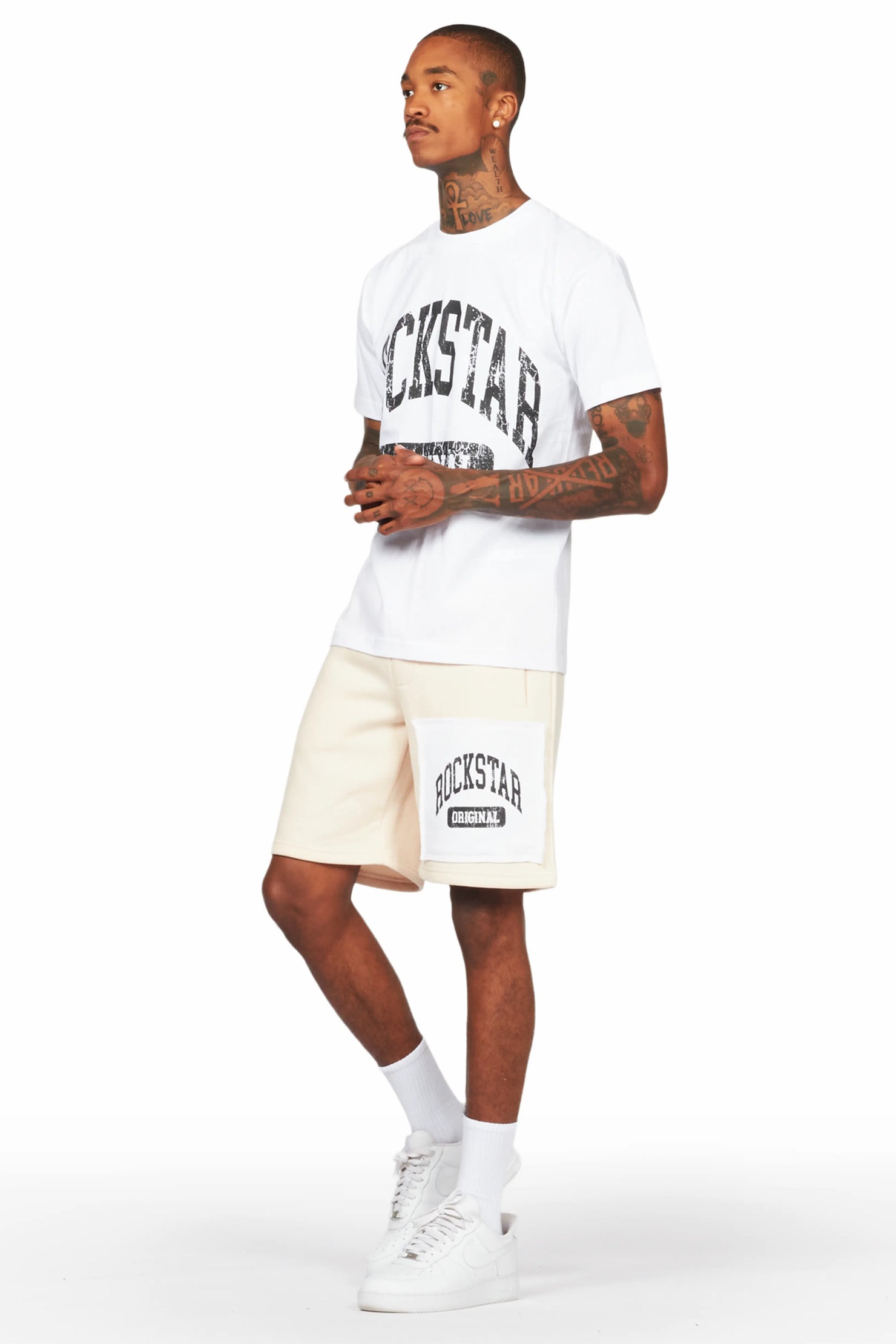 Jain White/Beige T-Shirt/Short Set