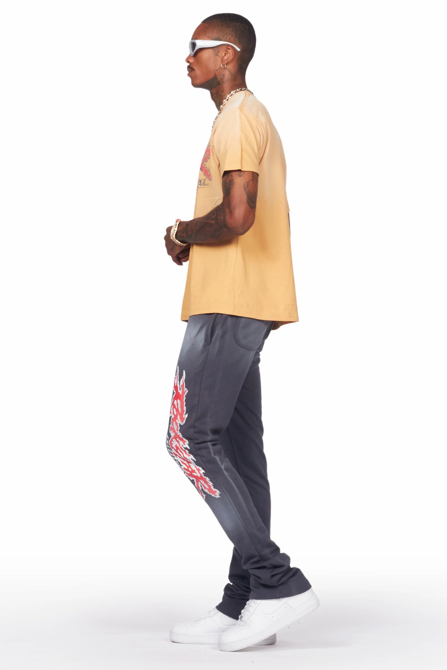 Yash Beige T-Shirt/Stacked Flare Track Pant Set