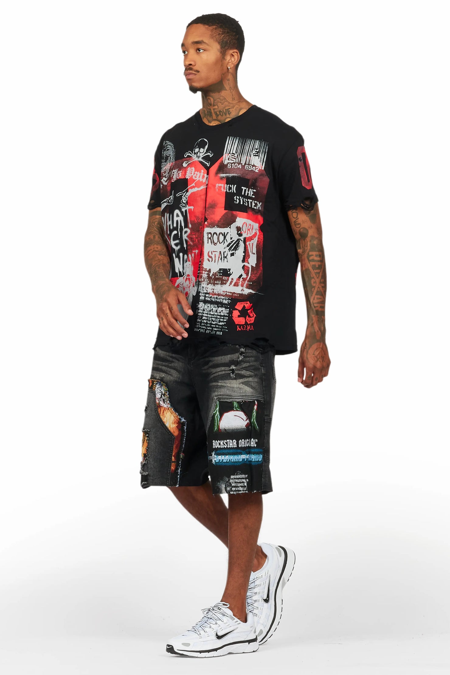 Grill Black T-Shirt/Denim Short Set