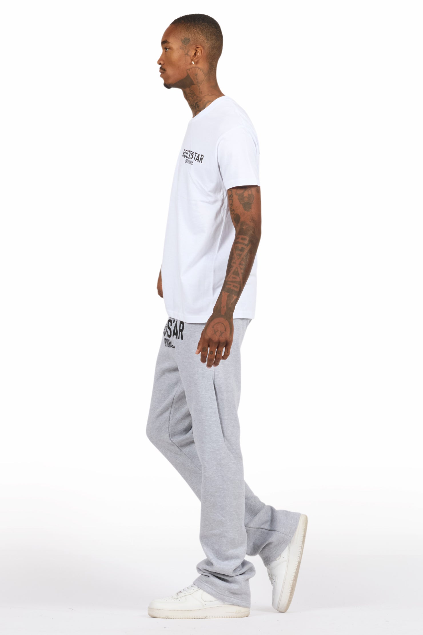 Sana White/Black T-Shirt/Grey Stacked Track Pant Set