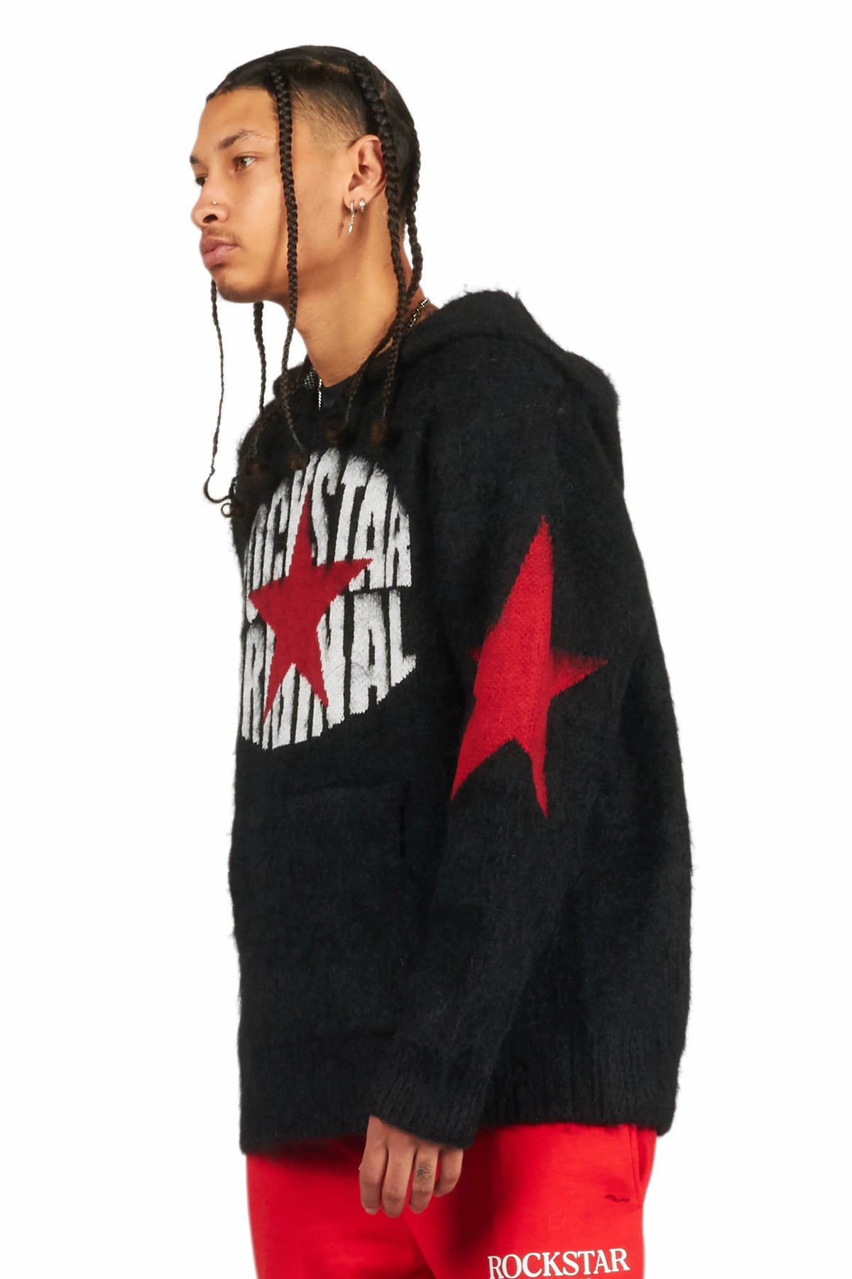 States Black Graphic Knitted Hoodie