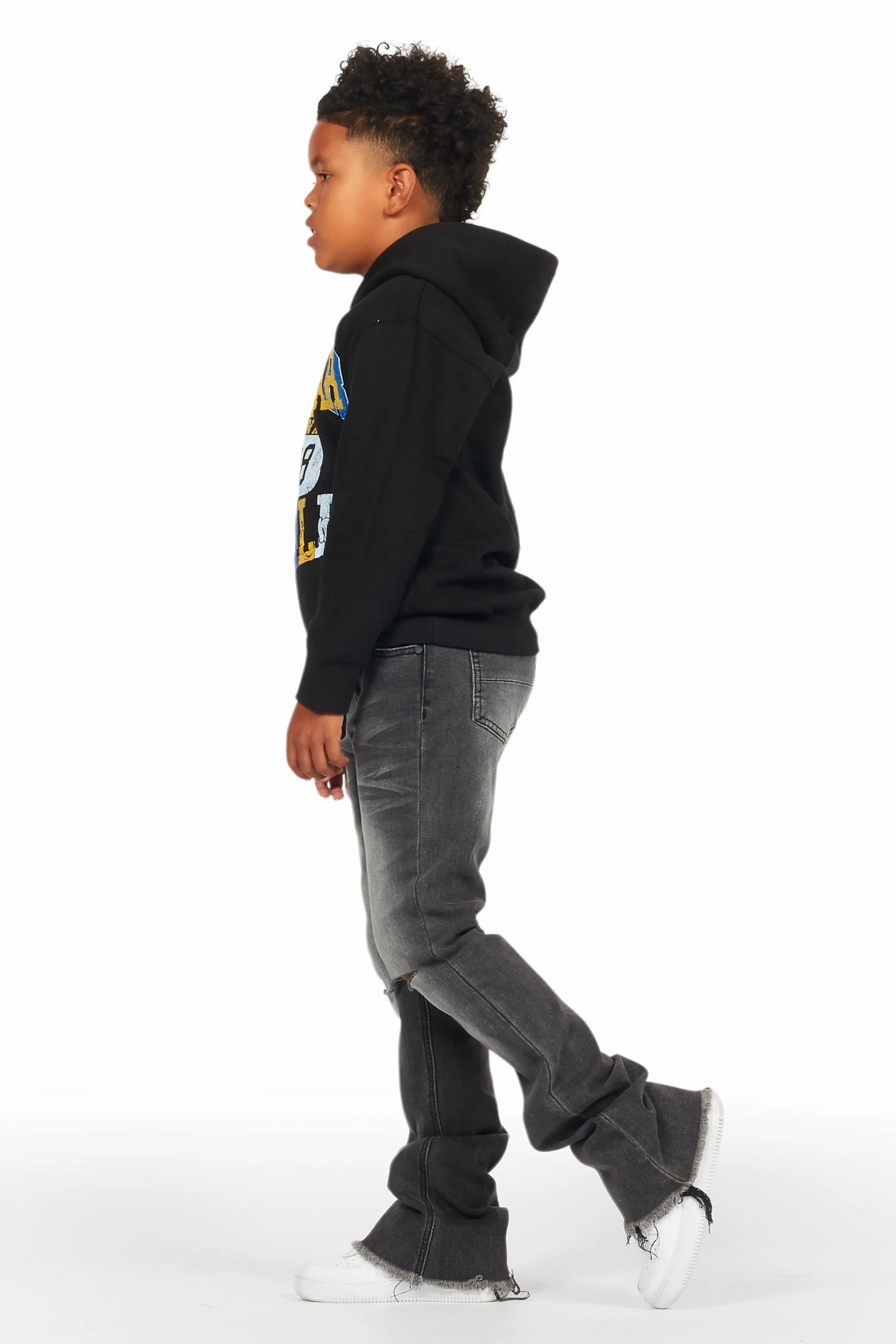 Boys Daria Black/Dark Grey Hoodie/Stacked Flare Jean Set