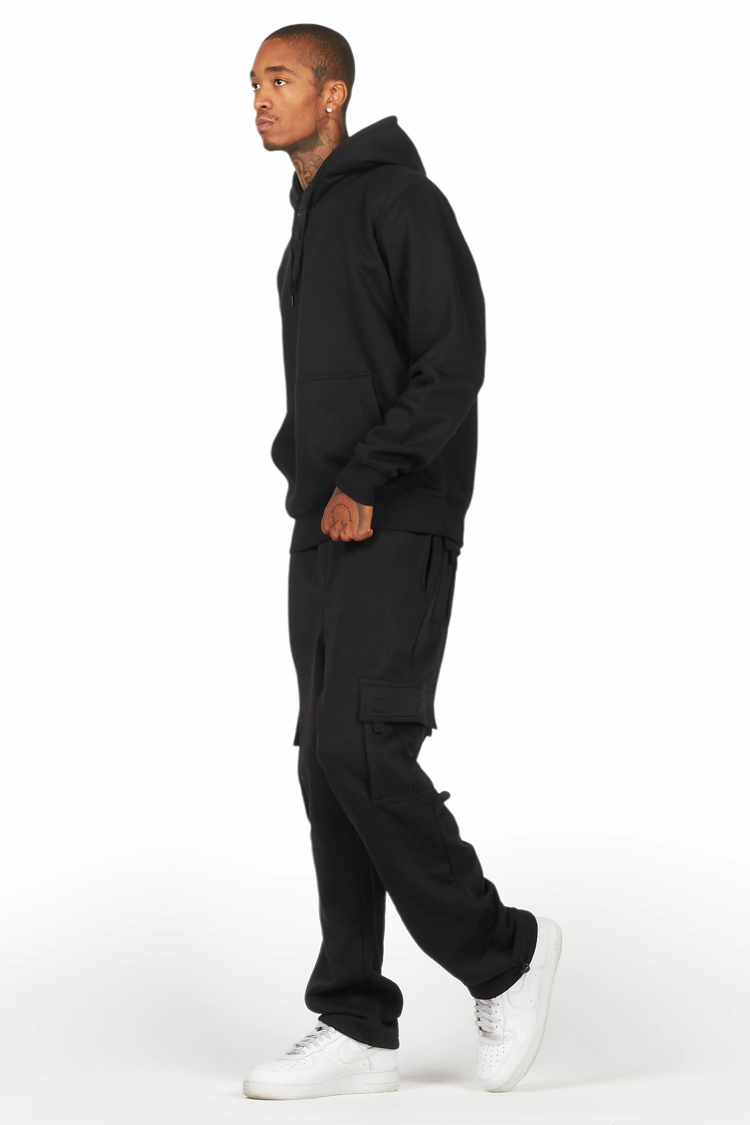 Basic Black Hoodie/Cargo Sweat Pant Set
