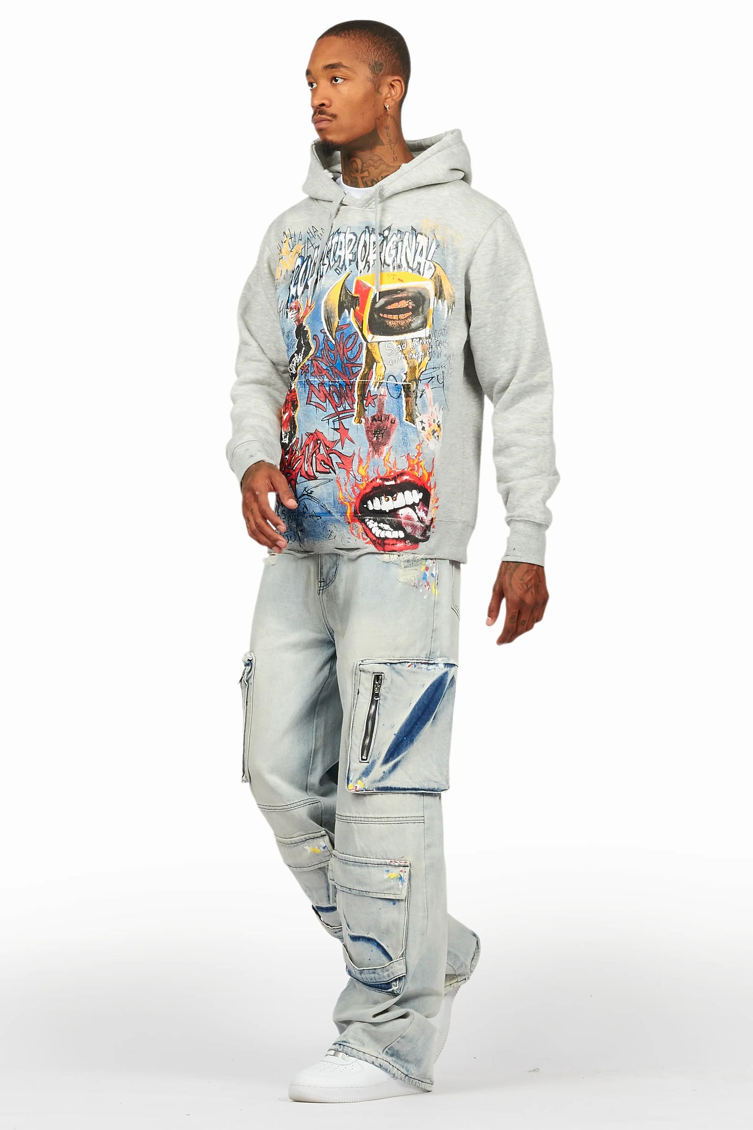 Yooz Grey/Blue Hoodie/Baggy Fit Jean Bundle