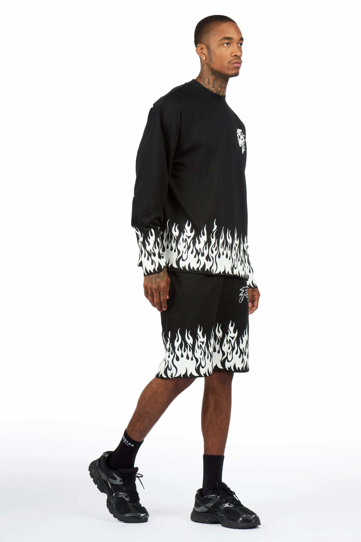 Bubble Black/White Long Sleeve T-Shirt/Short Set