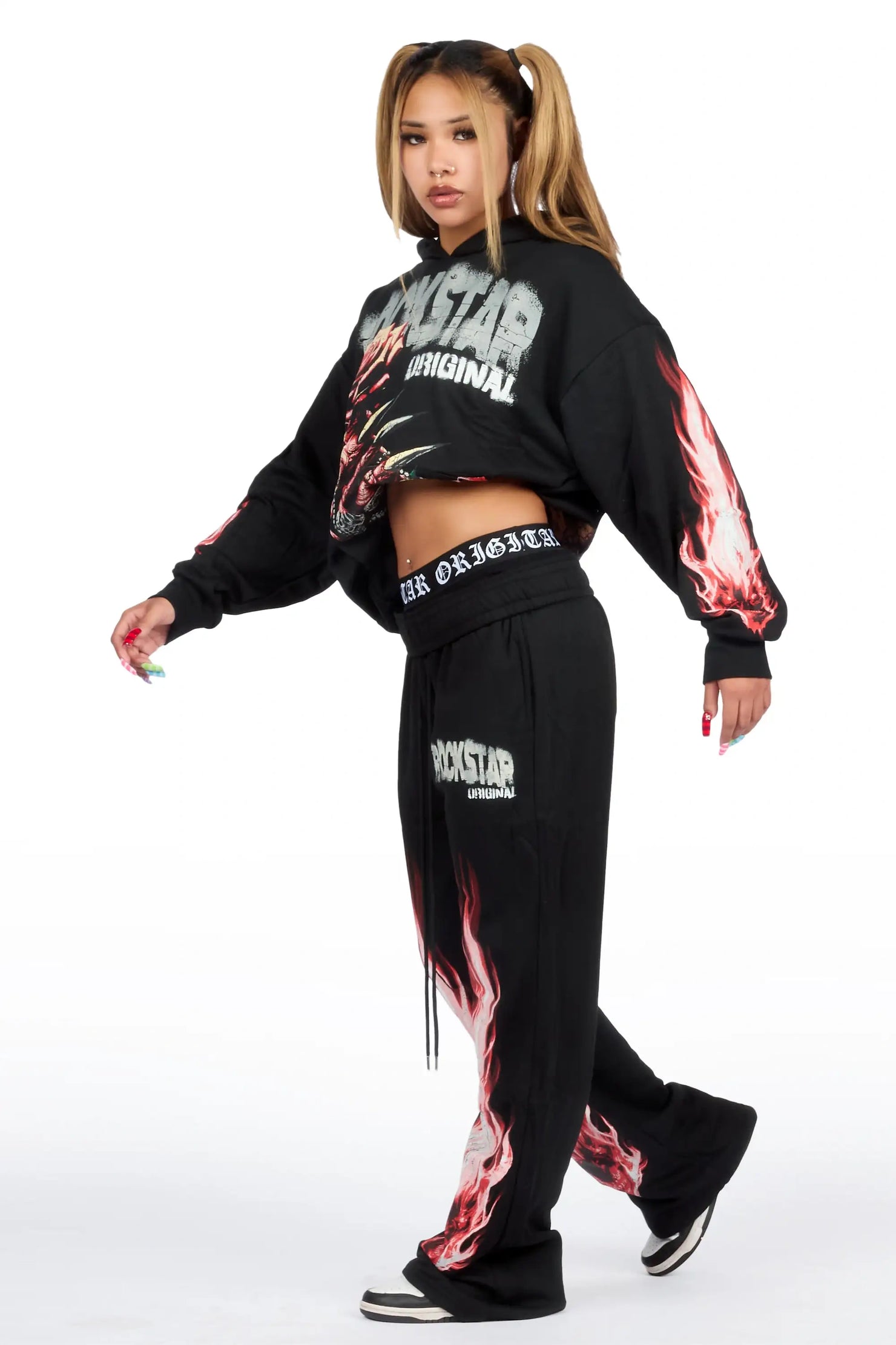 Kyntra Black Graphic Baggy Fit Track Set