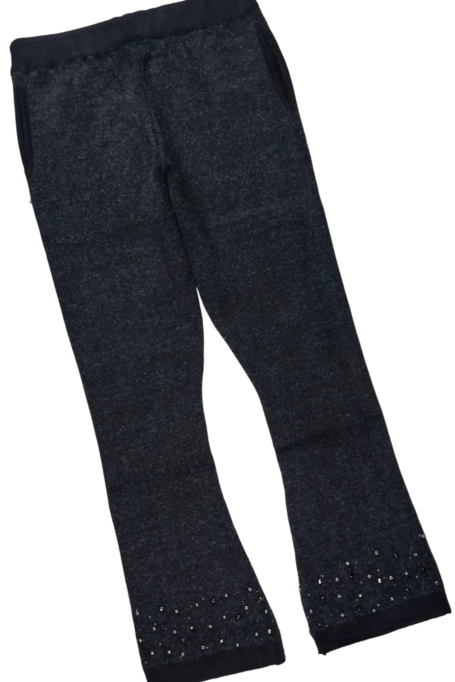 Lapiz Black Rhinestone Mohair Knit Stacked Flare Track Set