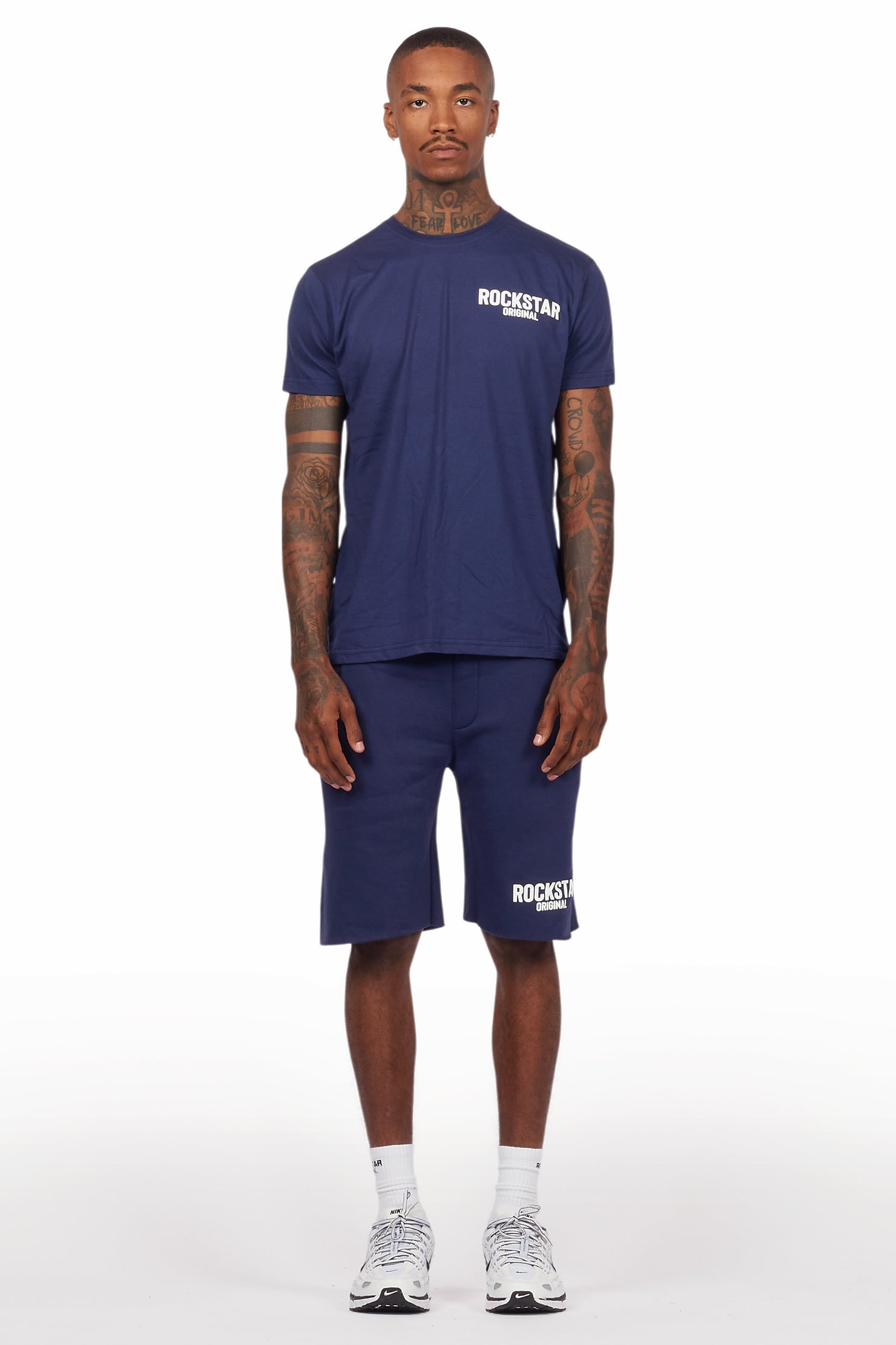 Sana Navy T-Shirt/Raw Edge Short Set