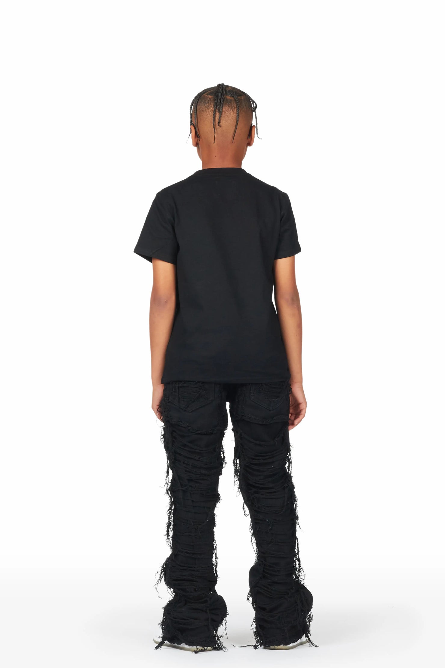 Boys Daichi Black T-Shirt/Stacked Flare Jean Set
