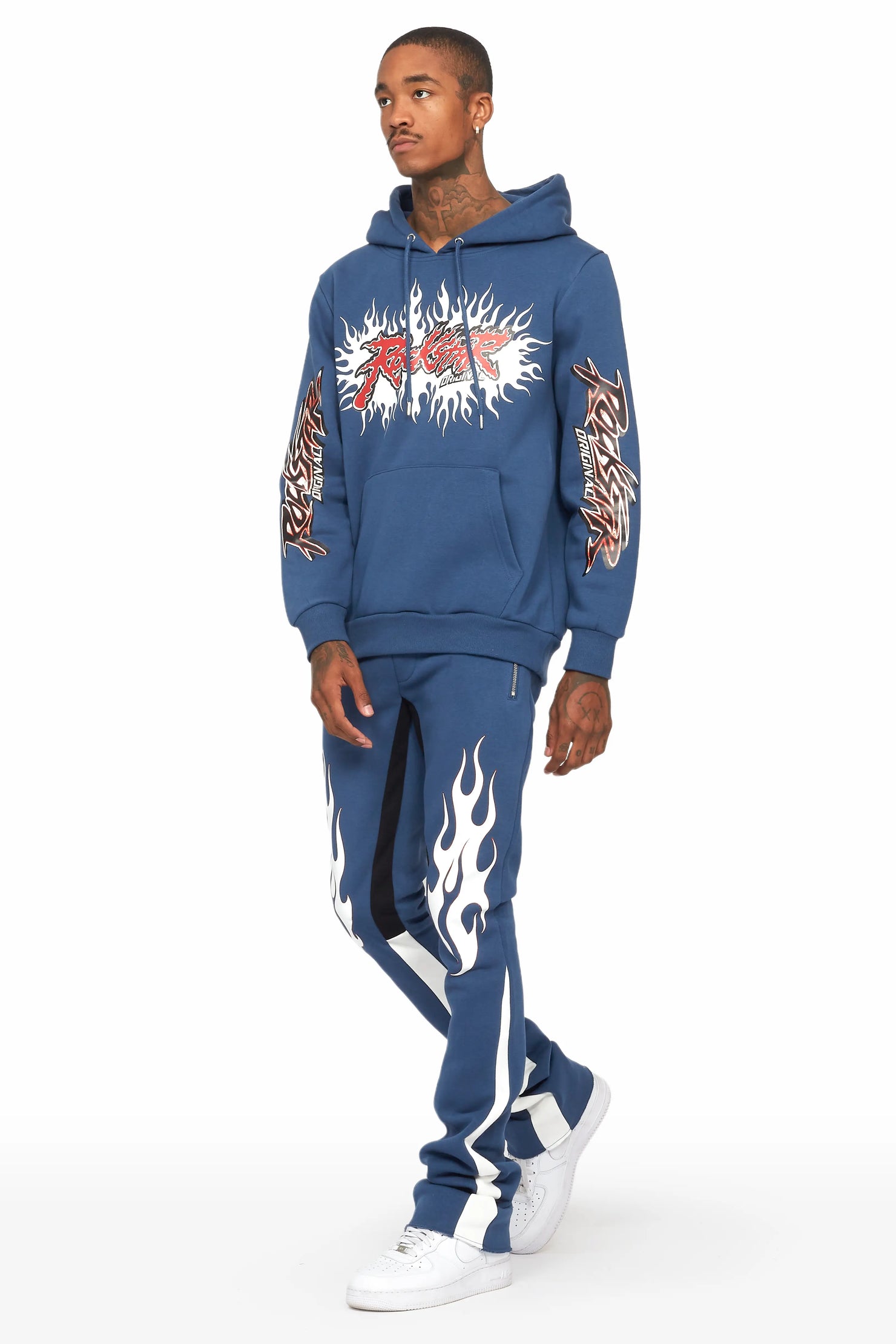 Tidus Navy Hoodie/Stacked Flare Track Pant Set