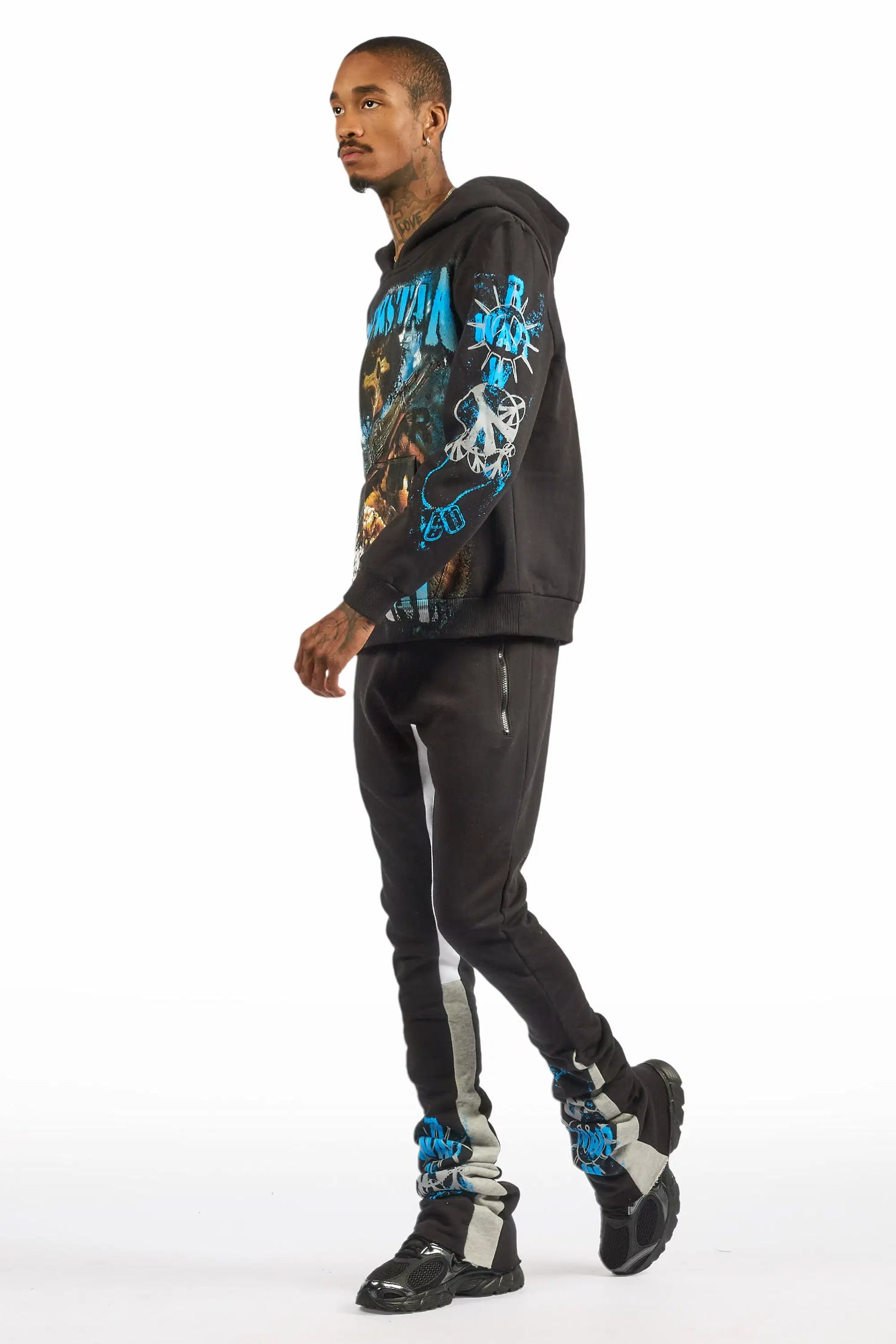 Zare Black/Blue Hoodie/Super Stacked Track Set
