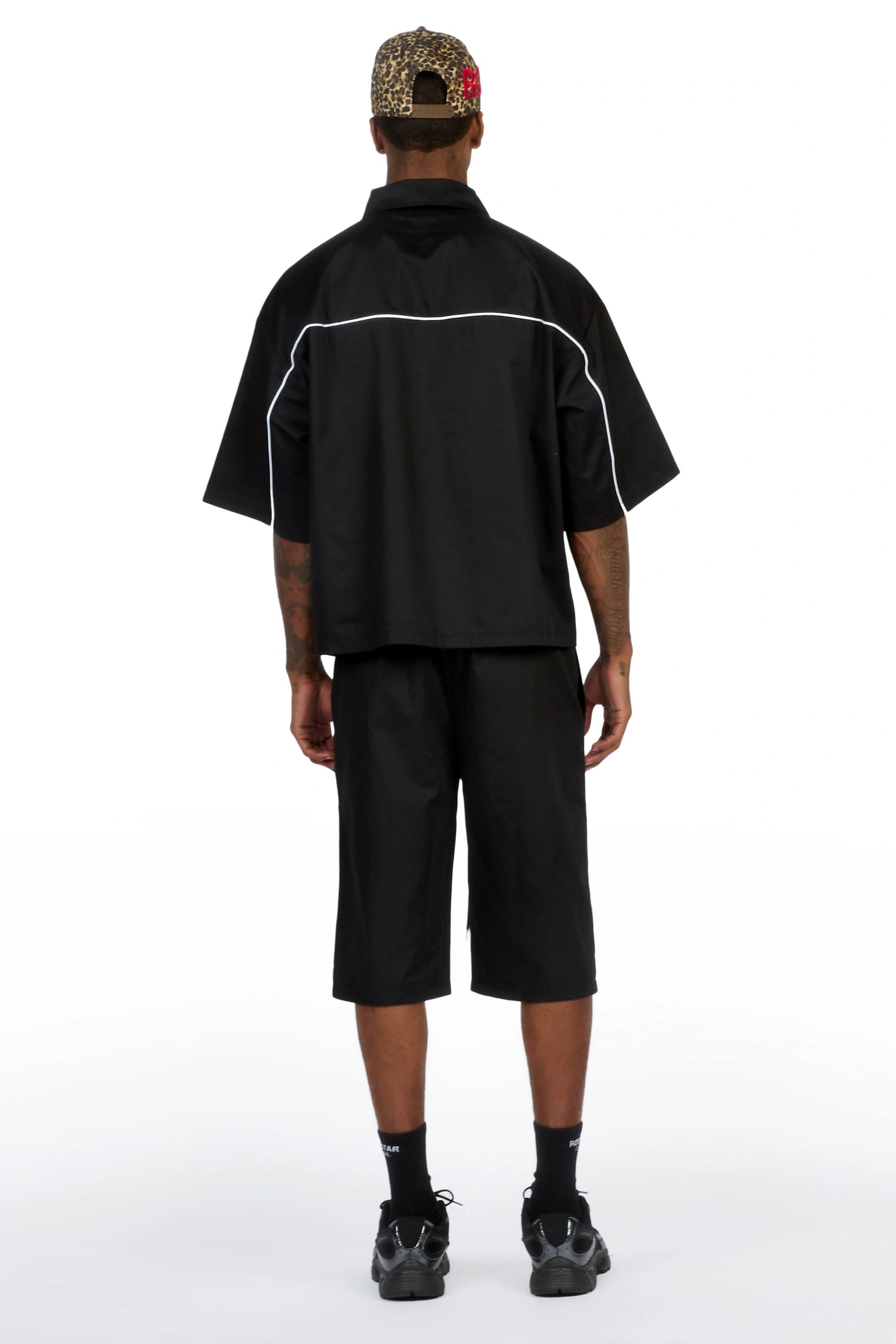 Izan Black Zip Up Short Sleeve Twill Short Set