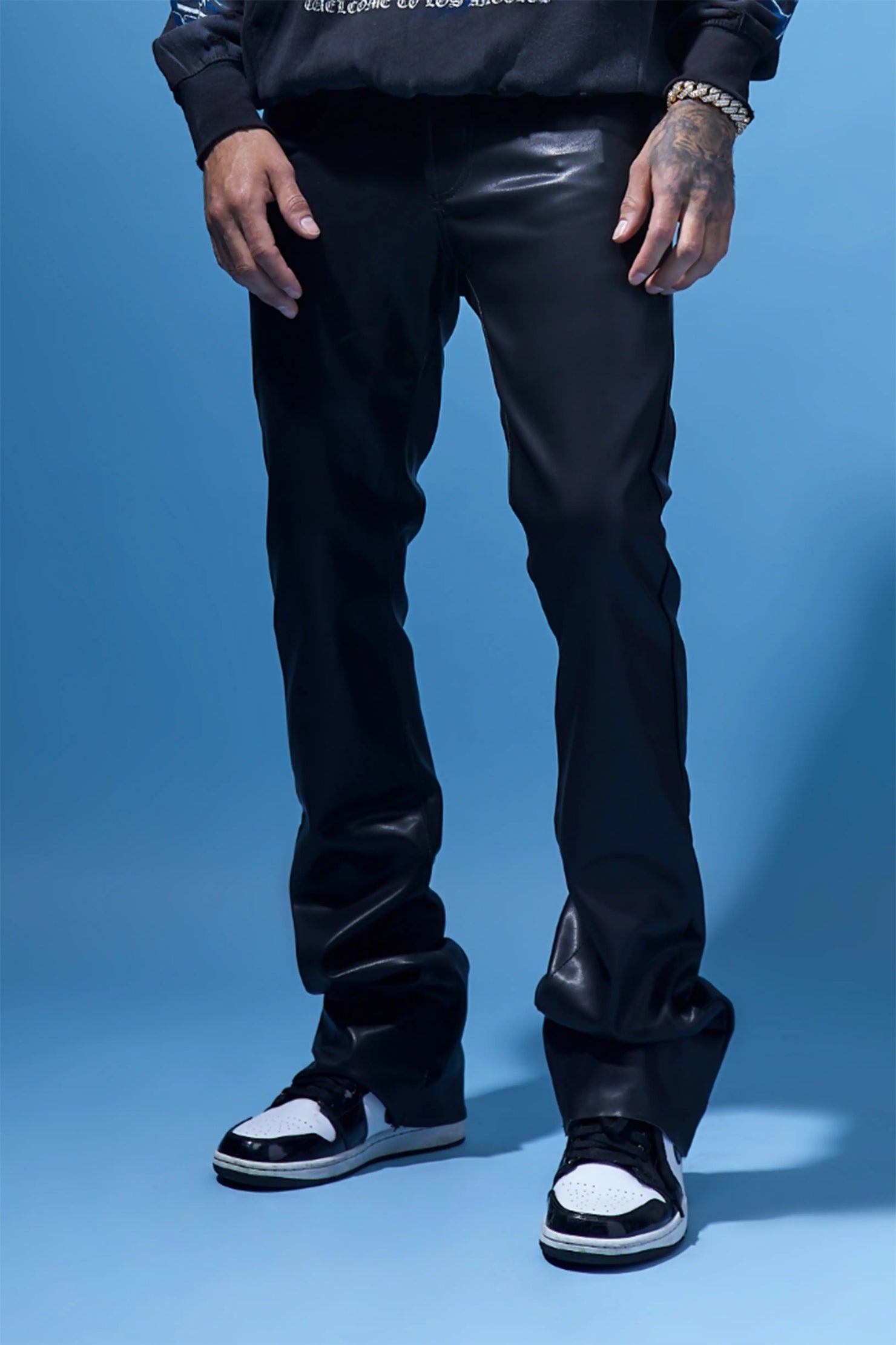 Ricky Black Faux Leather Stacked Jean