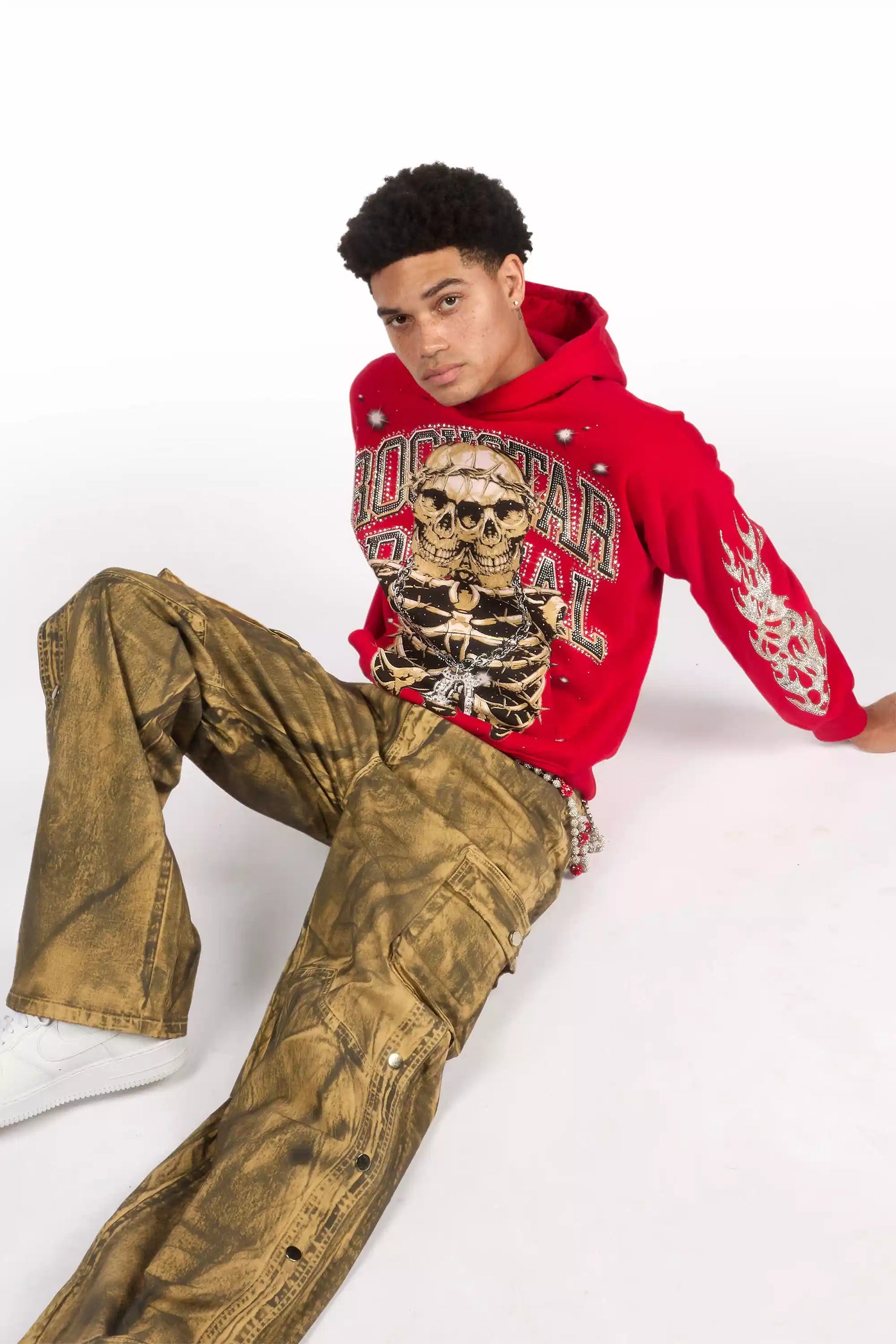 Krock Red Rhinestone Oversized Hoodie