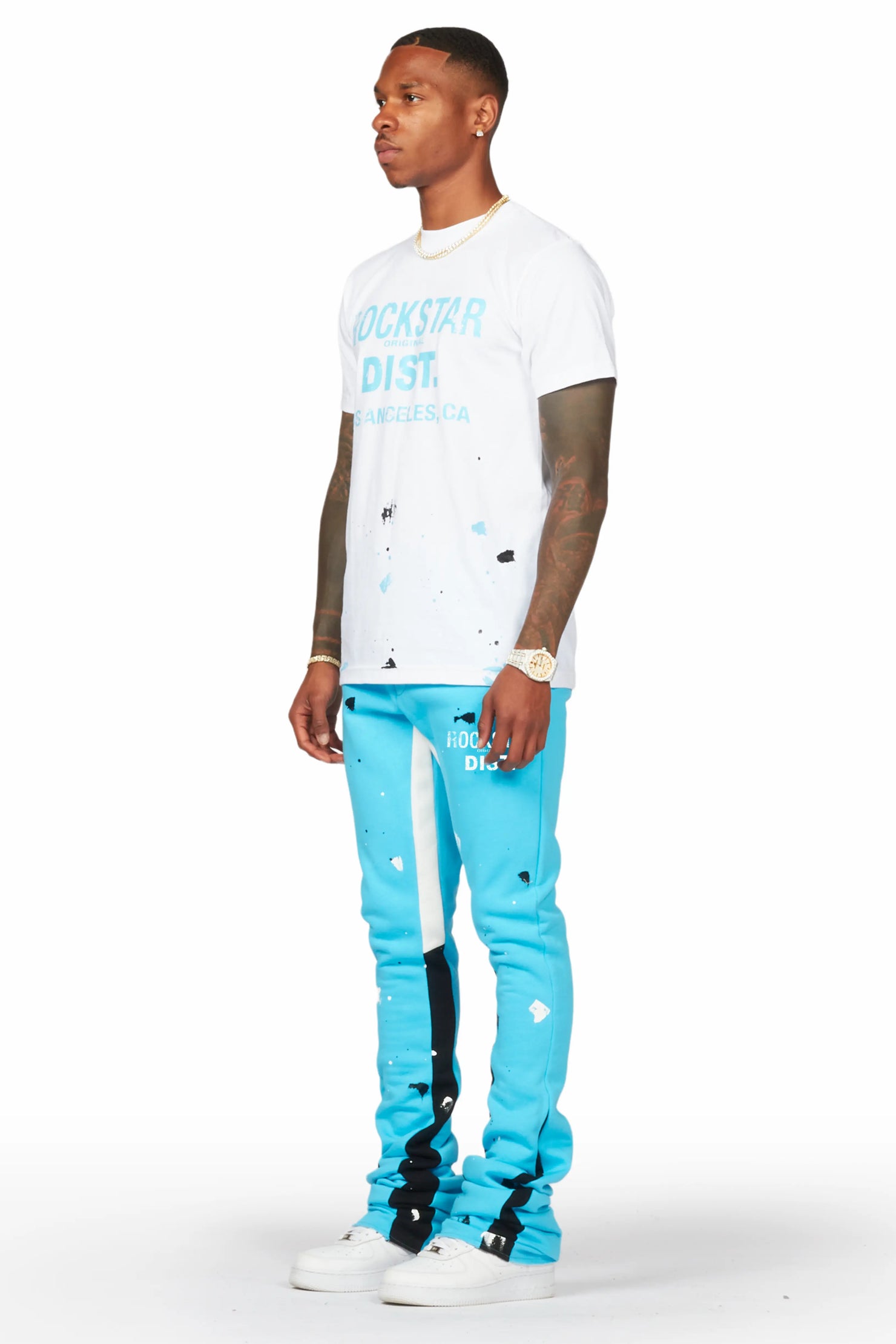 Scottie White/Blue T-Shirt/Super Stacked Flare Track Pant Set