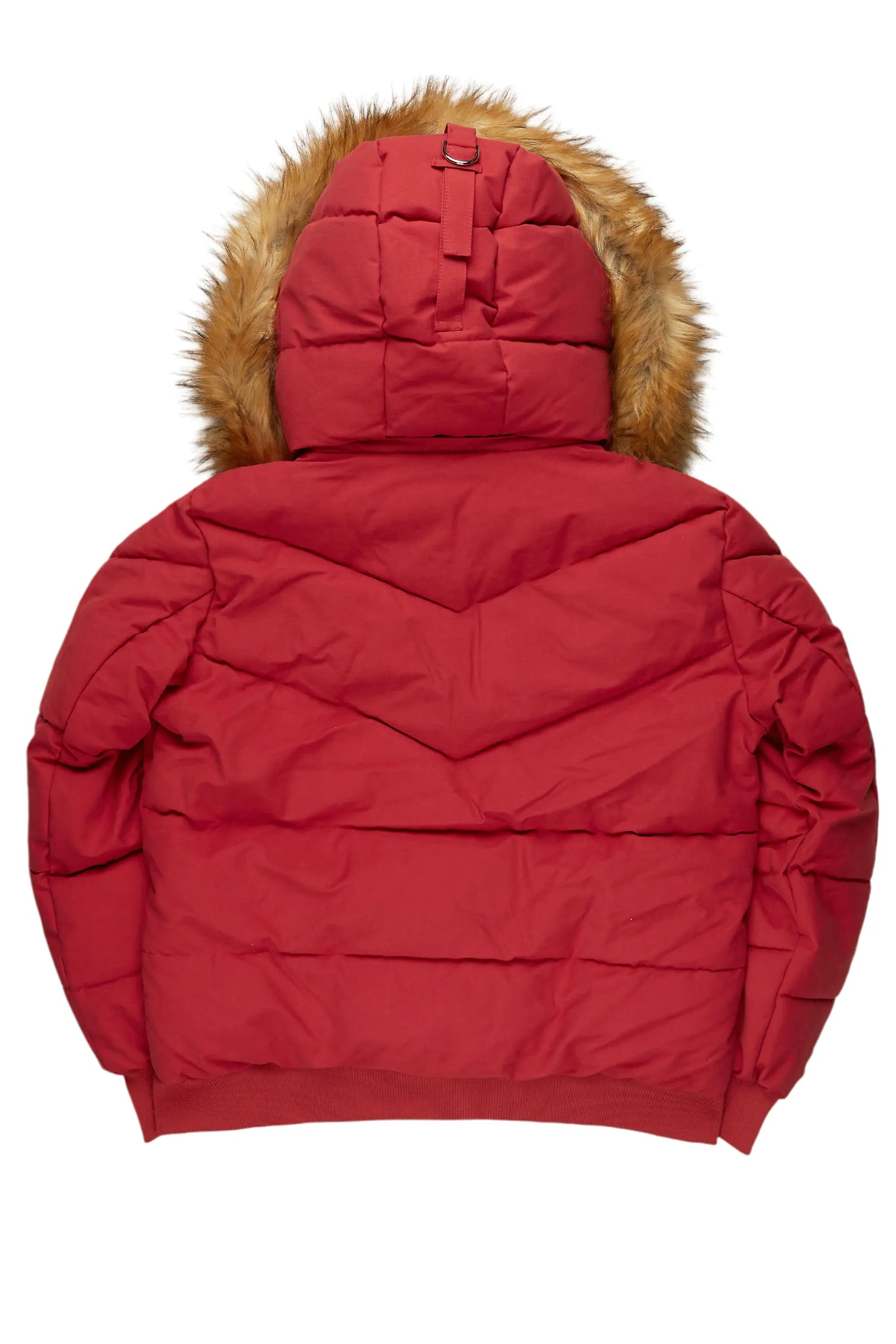 Langston Red Puffer Jacket with Fur Hood
