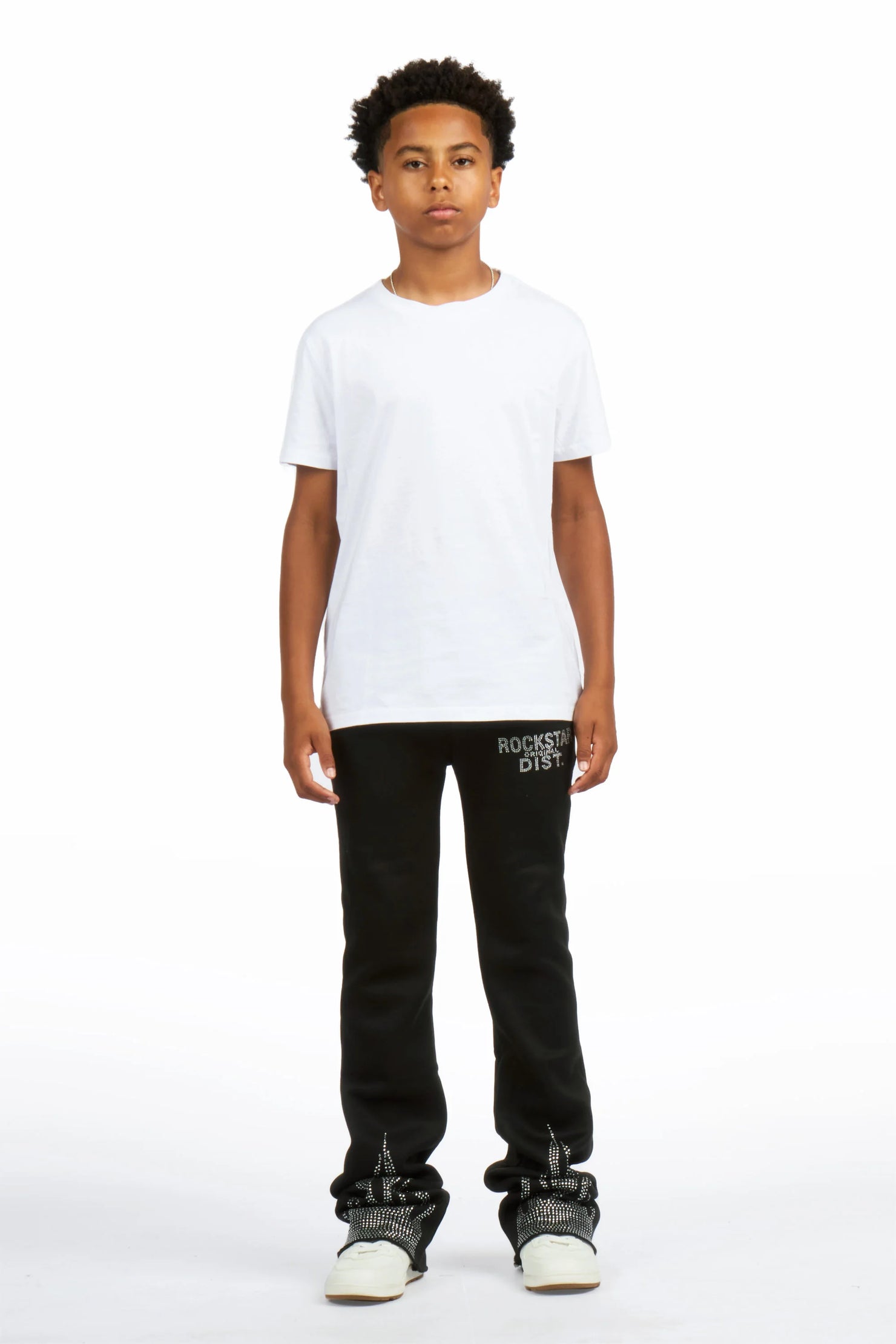 Boys Anastesio Black Rhinestone Stacked Track Pant