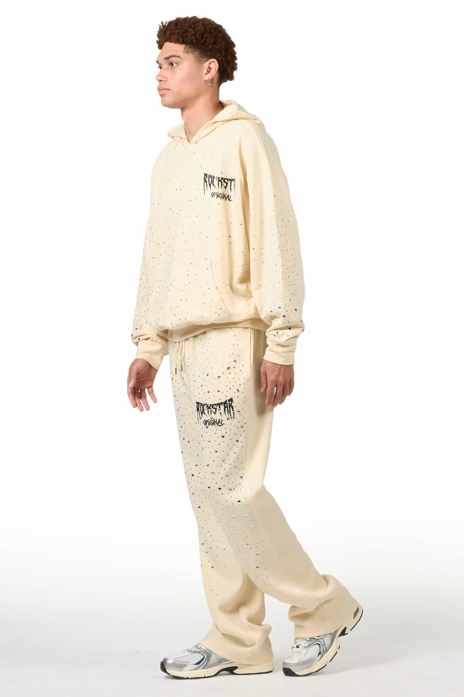 Twinkle Sand Rhinestone Hoodie Relaxed Track Set
