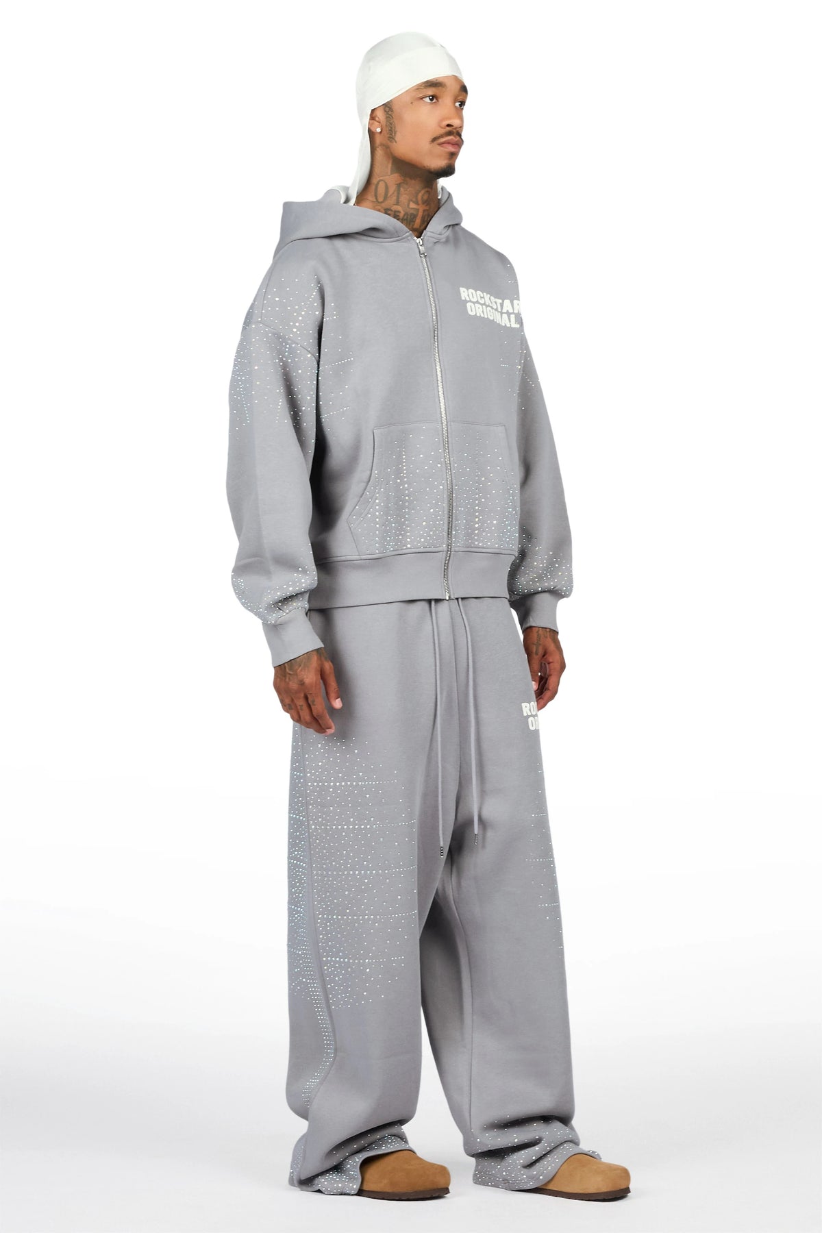 Eoghan Charcoal Rhinestone Hoodie/Baggy Pant Track Set
