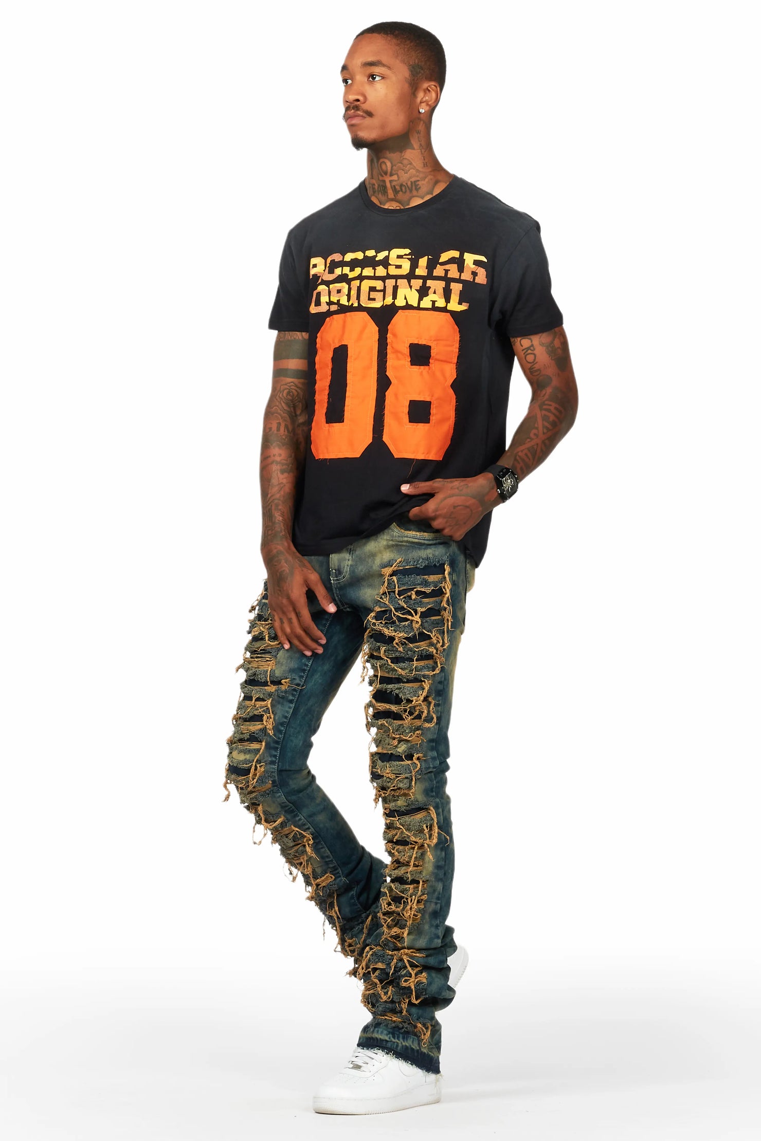 Cargan Black T-Shirt Stacked Flare Jean Bundle