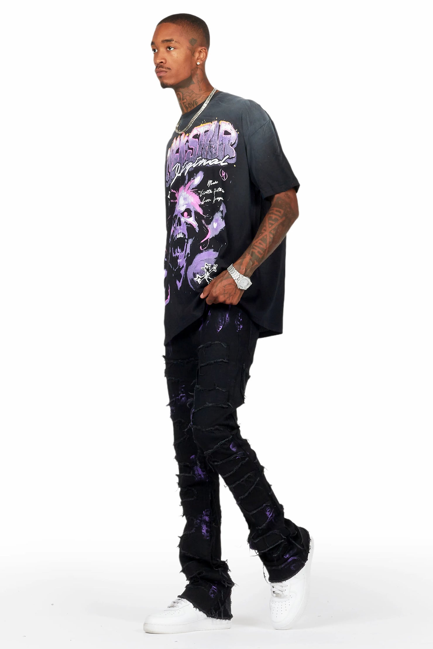 Yamal Black T-Shirt/Stacked Flare Jean Bundle